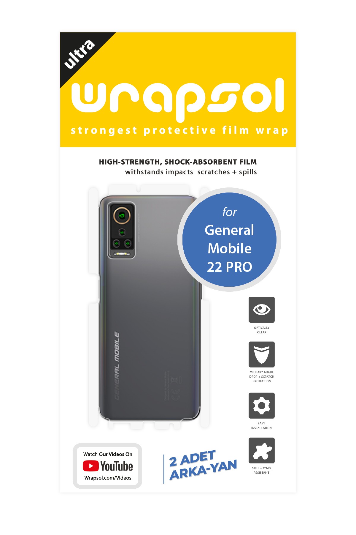 General Mobile GM 22 Pro - Arka/Yan Koruyucu Parlak Şeffaf Poliüretan Film (150 micron)