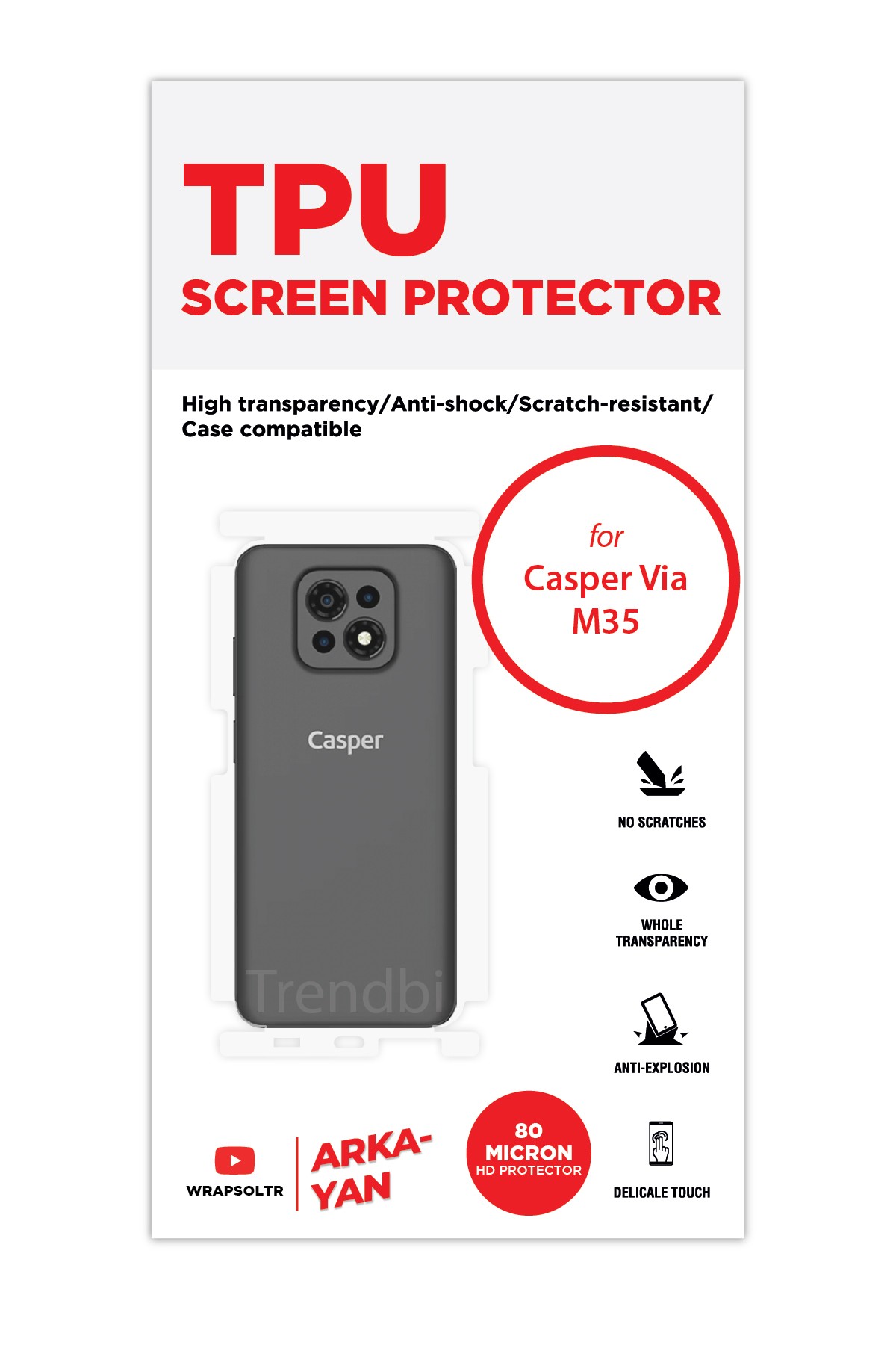 Casper Via M35 - Arka/Yan Koruyucu Parlak Şeffaf TPU Film (80 micron)