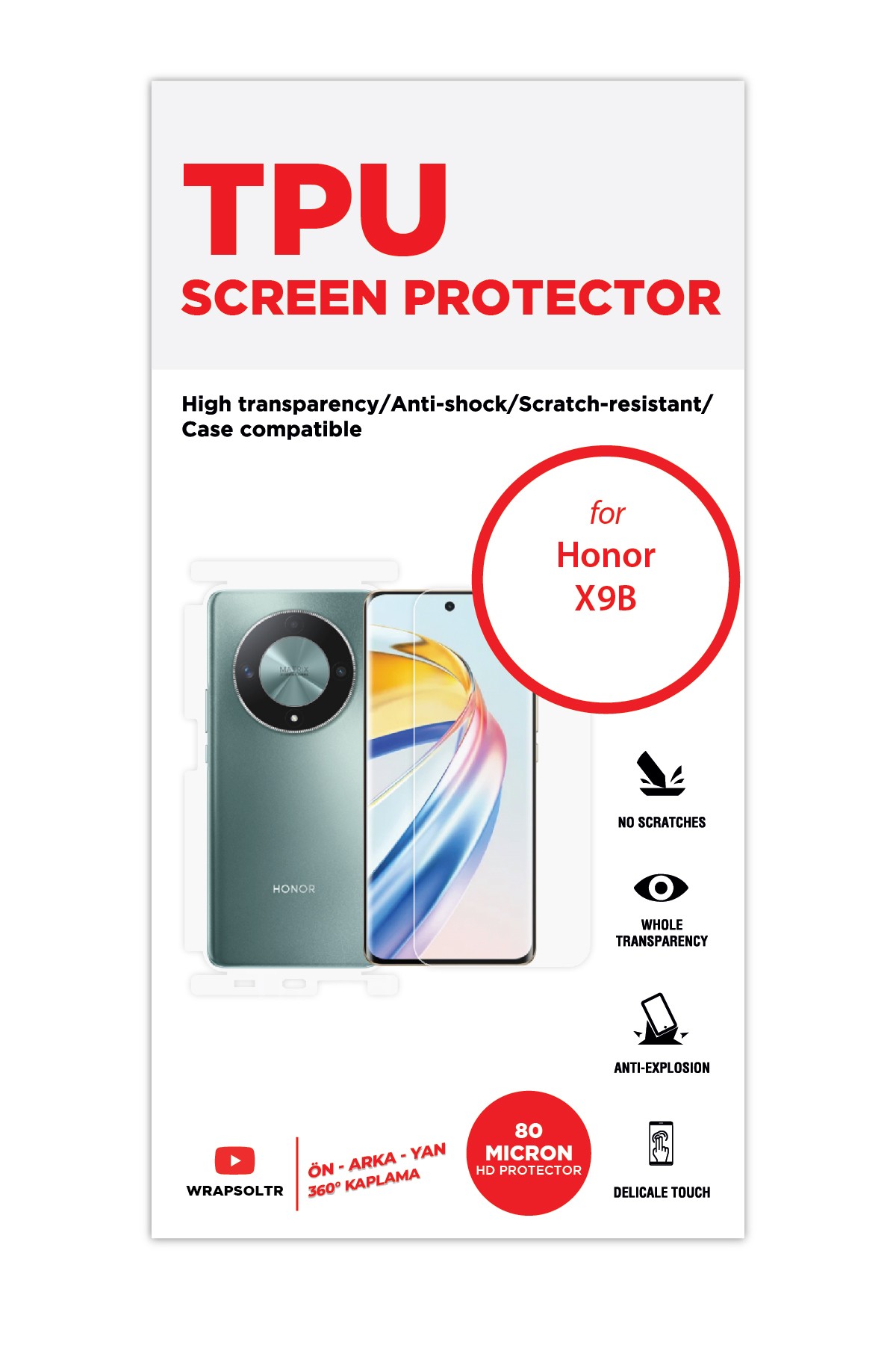 Honor X9b - Fullbody Koruyucu Parlak Şeffaf TPU Film (80 micron)