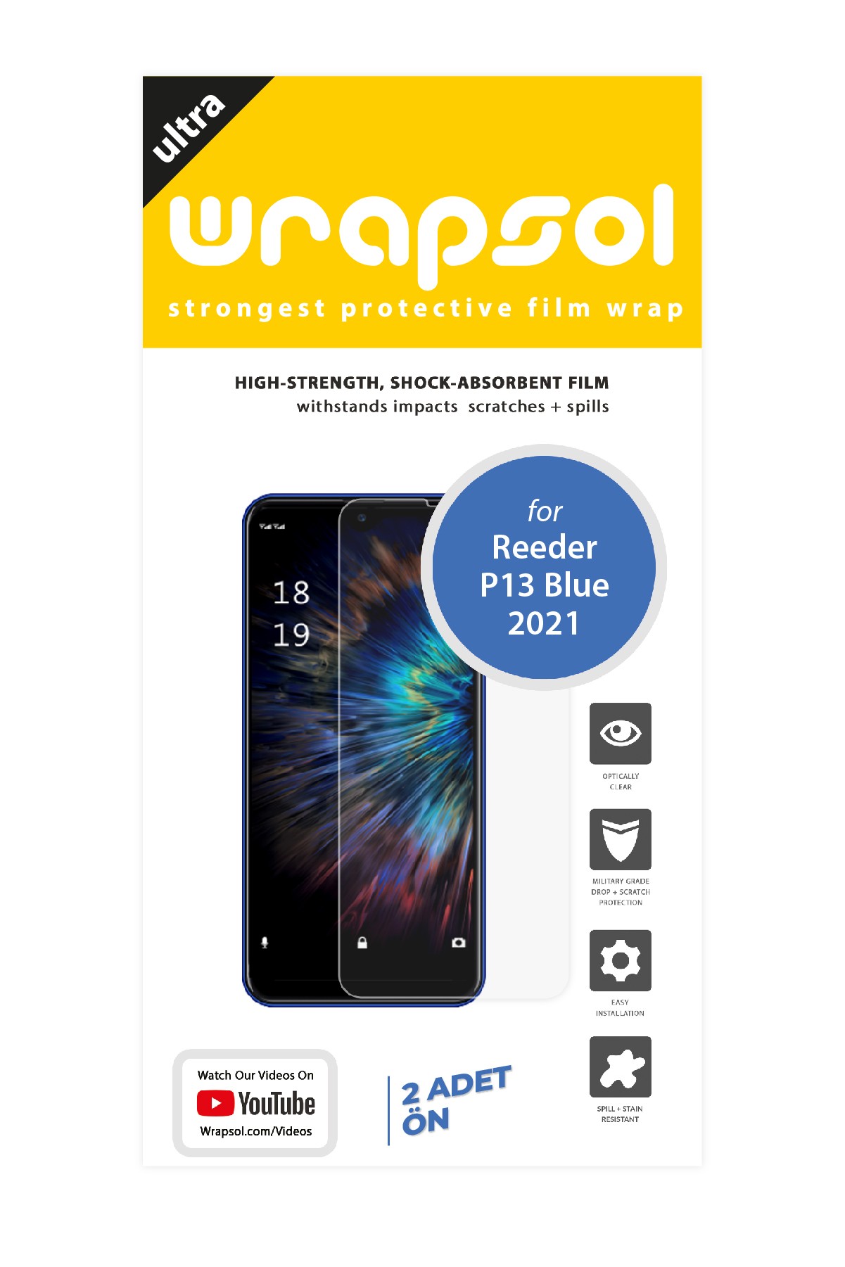 Reeder P13 Blue 2021 - Ekran Koruyucu Parlak Şeffaf Poliüretan Film (150 mikron)