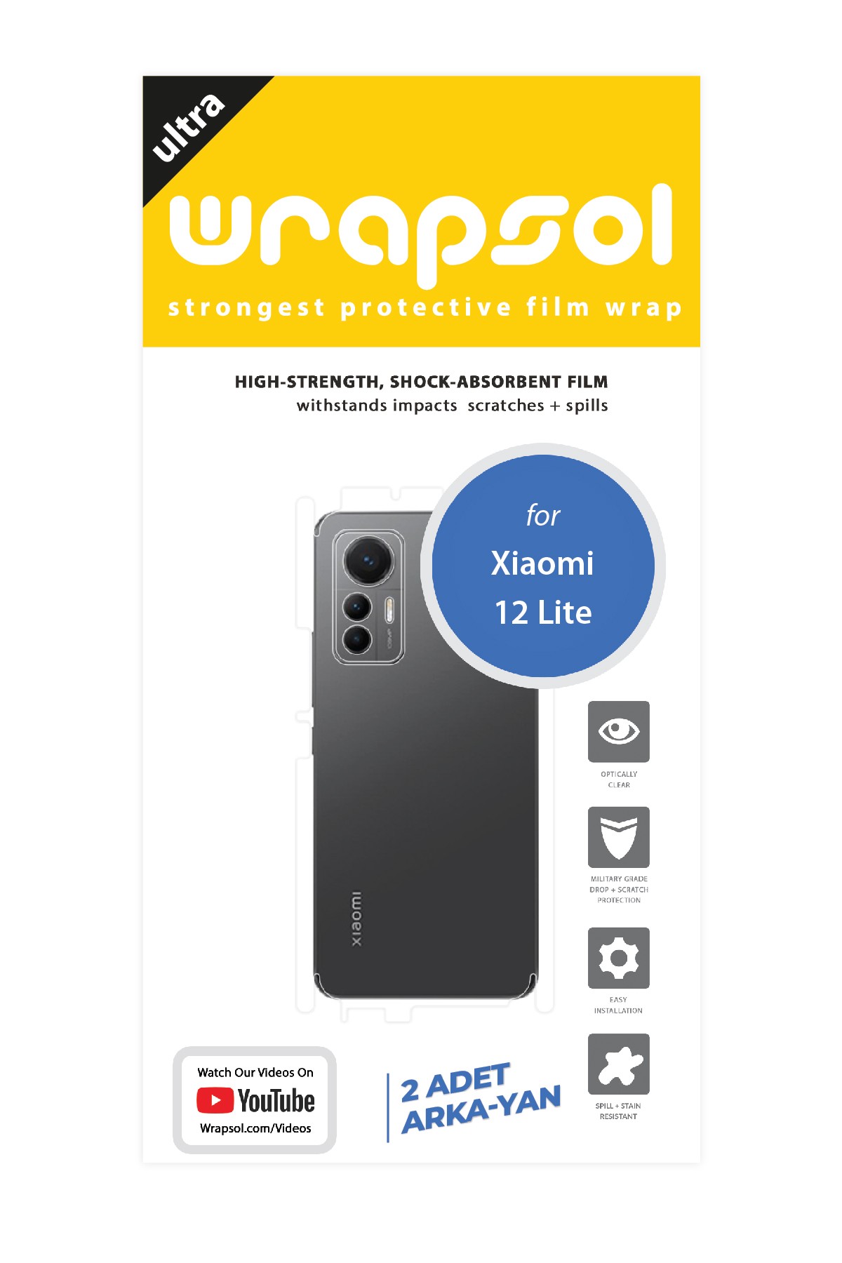 Xiaomi 12 Lite - Arka/Yan Koruyucu Parlak Şeffaf Poliüretan Film (150 micron)
