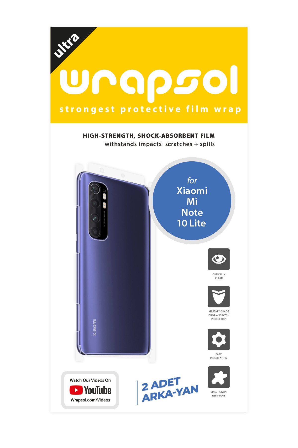 Xiaomi Mi Note 10 Lite - Arka/Yan Koruyucu Parlak Şeffaf Poliüretan Film (150 micron)