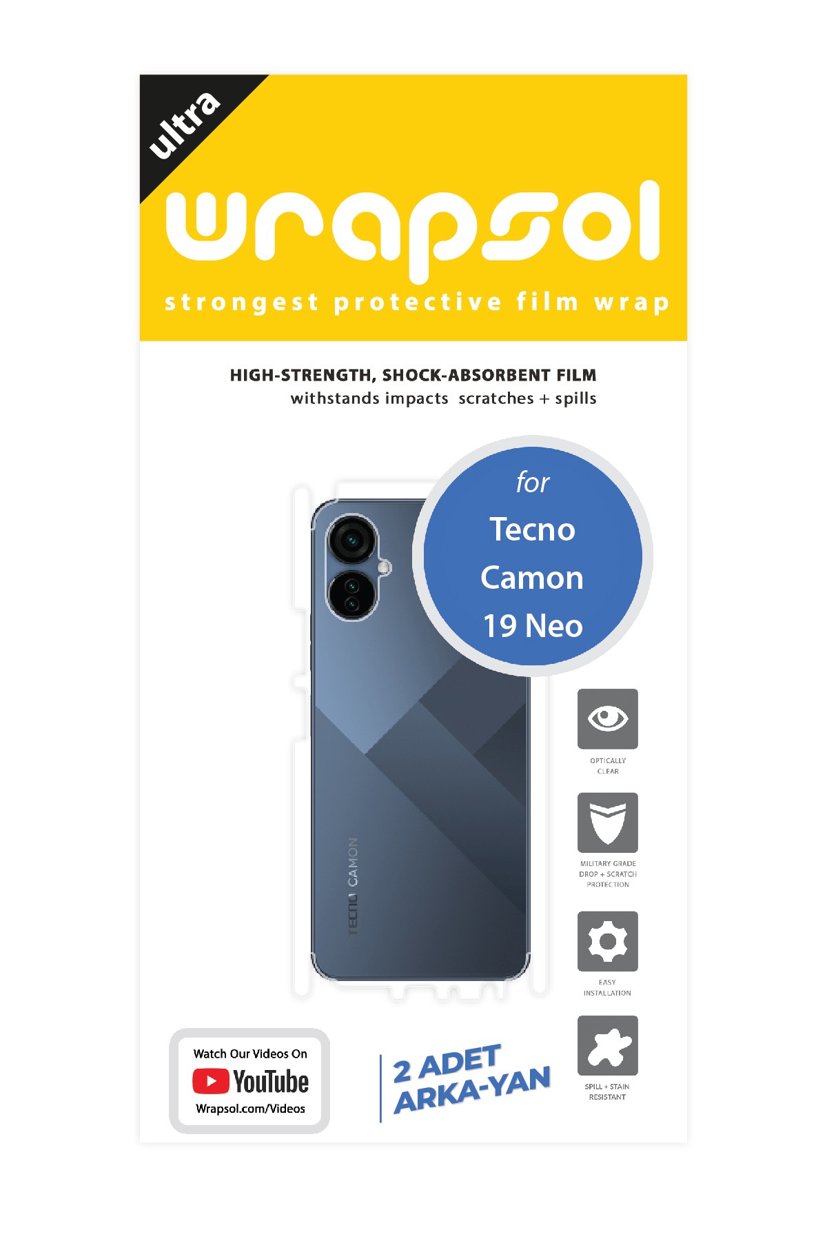 Tecno Camon 19 Neo - Arka/Yan Koruyucu Parlak Şeffaf Poliüretan Film (150 micron)