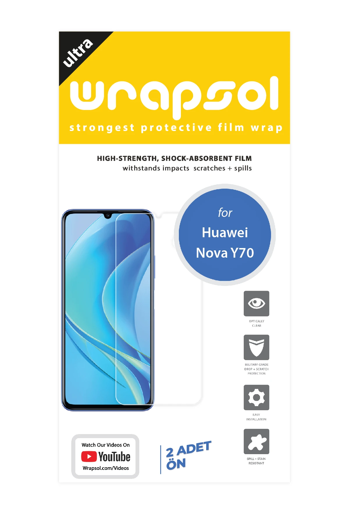 Huawei Nova Y70 - Ekran Koruyucu Parlak Şeffaf Poliüretan Film (150 mikron)