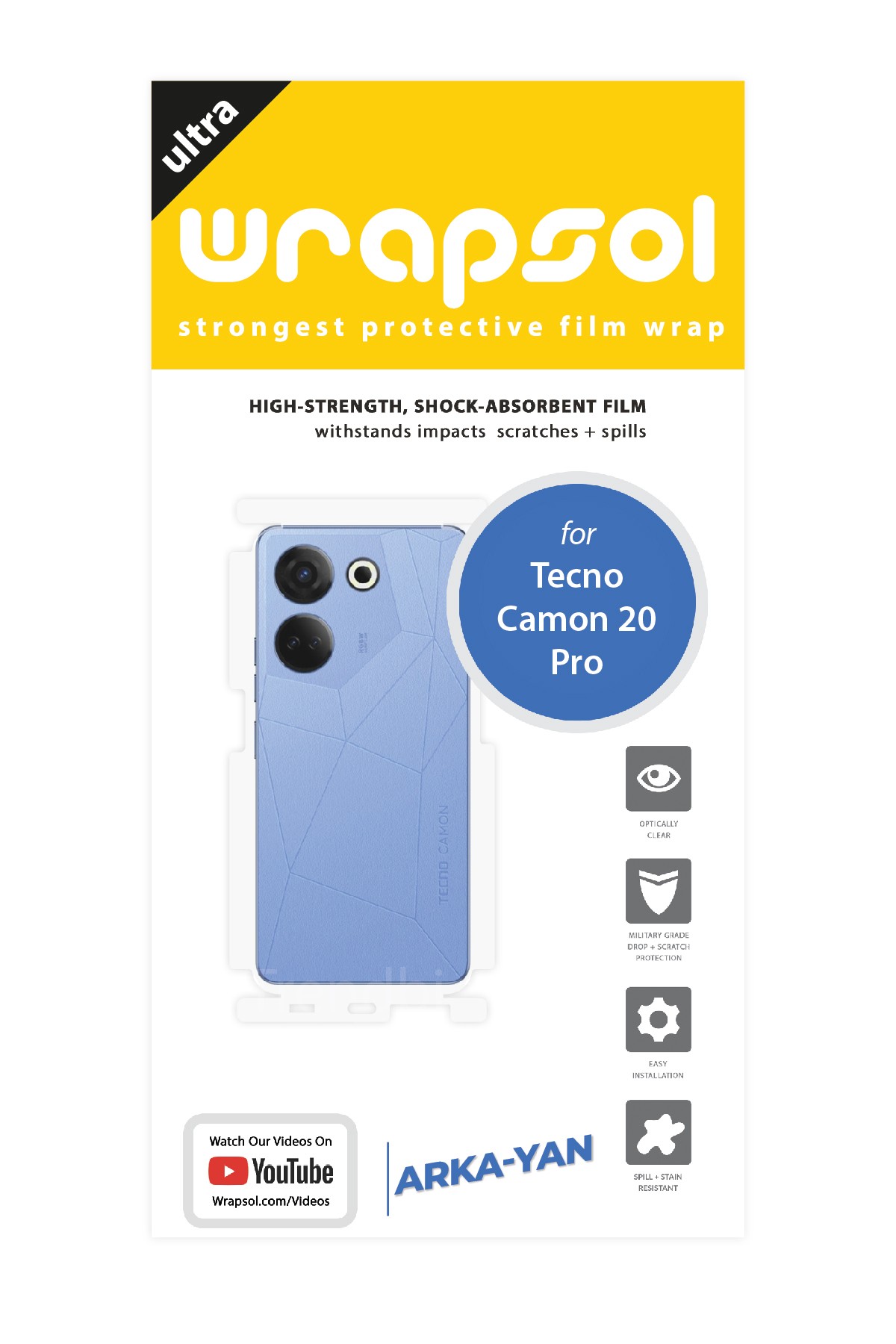 Tecno Camon 20 Pro - Arka/Yan Koruyucu Parlak Şeffaf Poliüretan Film (150 micron)