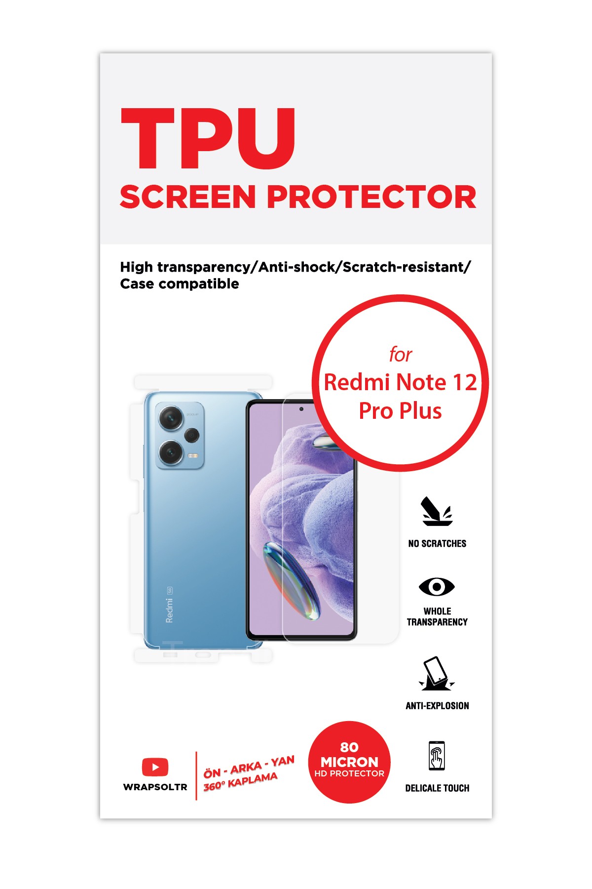 Xiaomi Redmi Note 12 Pro Plus - Fullbody Koruyucu Parlak Şeffaf TPU Film (80 micron)
