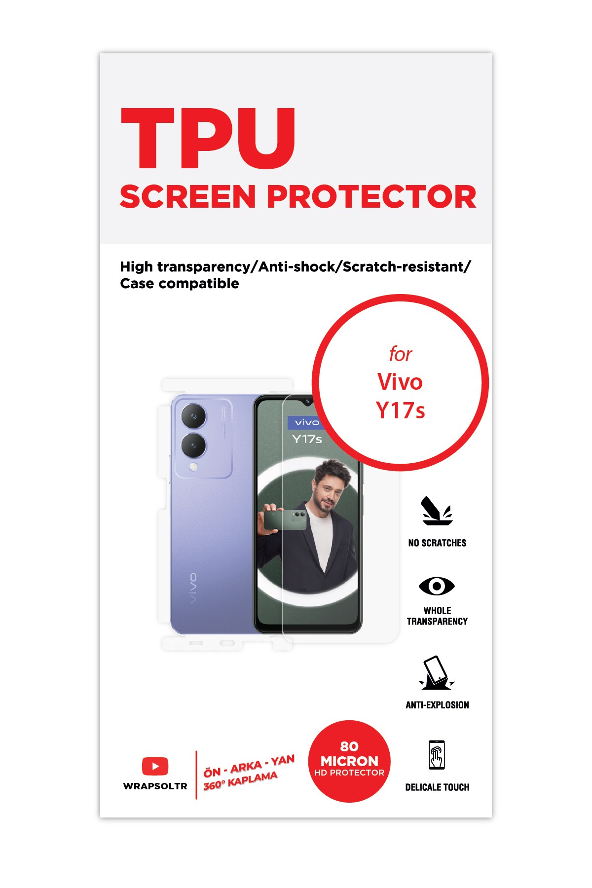 Vivo Y17s - Fullbody Koruyucu Parlak Şeffaf TPU Film (80 micron)