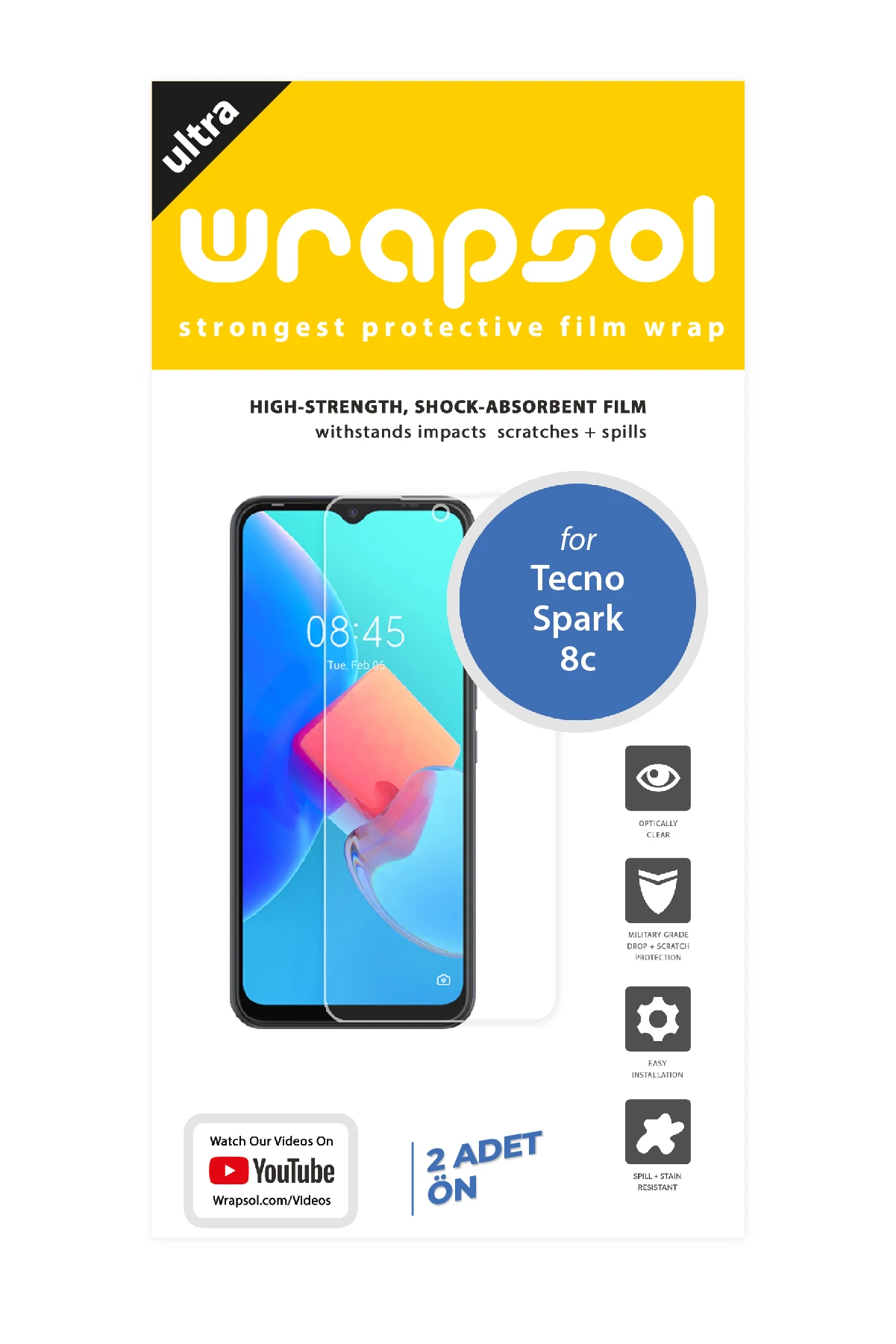 Tecno Spark 8C - Ekran Koruyucu Parlak Şeffaf Poliüretan Film (150 mikron)