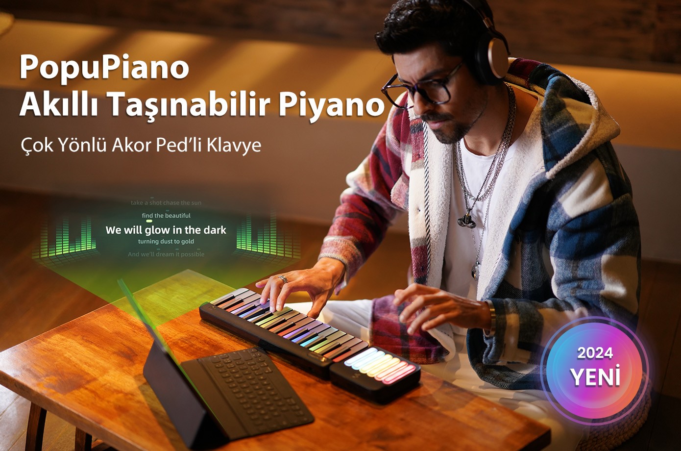 Popupiano Akıllı Taşınabilir Dijital Piyano - Uygulama Destekli Eğitici Müzik Aleti Çocuk - Yetişkin