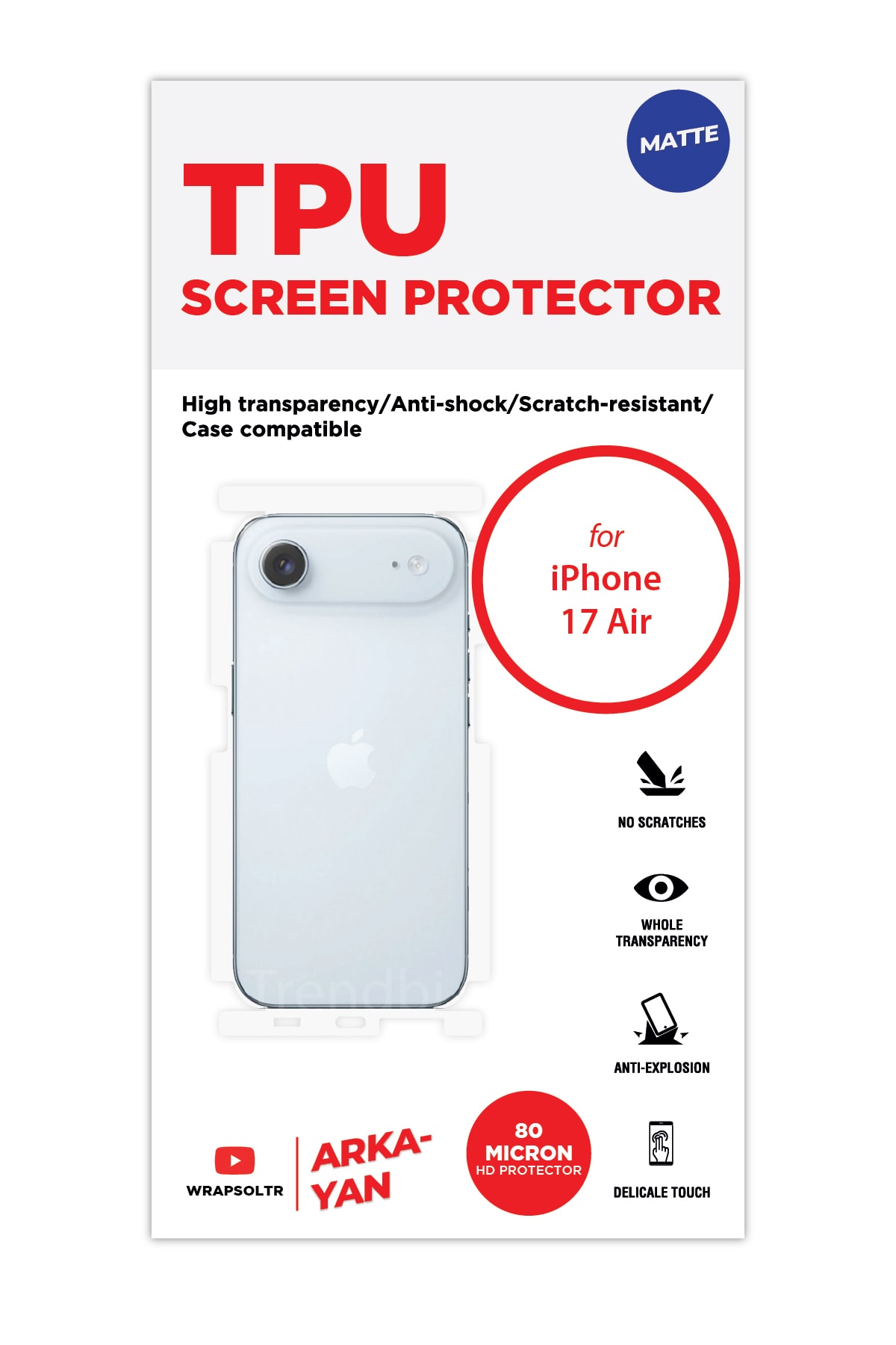 iPhone 17 Air - Arka/Yan Koruyucu Mat TPU Film (80 micron)
