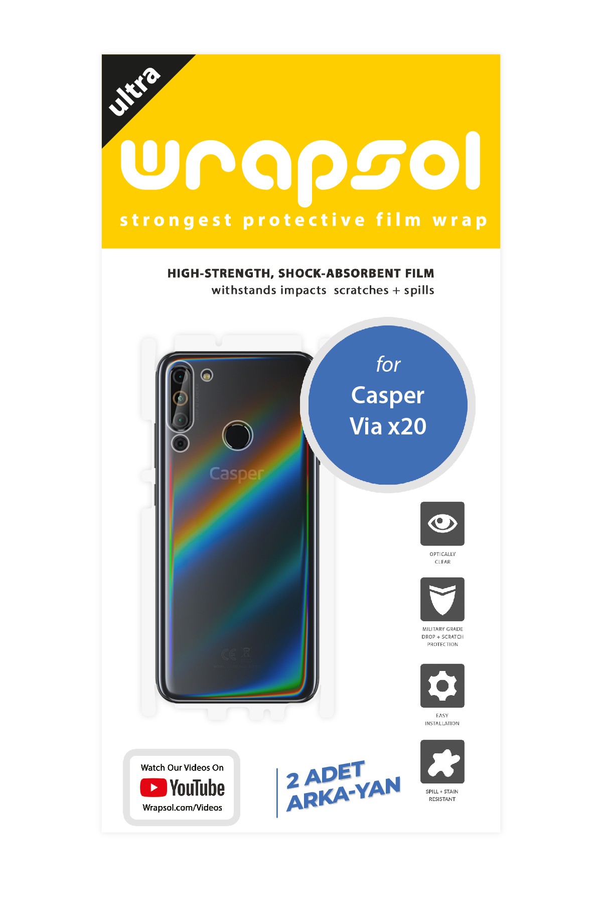 Casper Via X20 - Arka/Yan Koruyucu Parlak Şeffaf Poliüretan Film (150 micron)