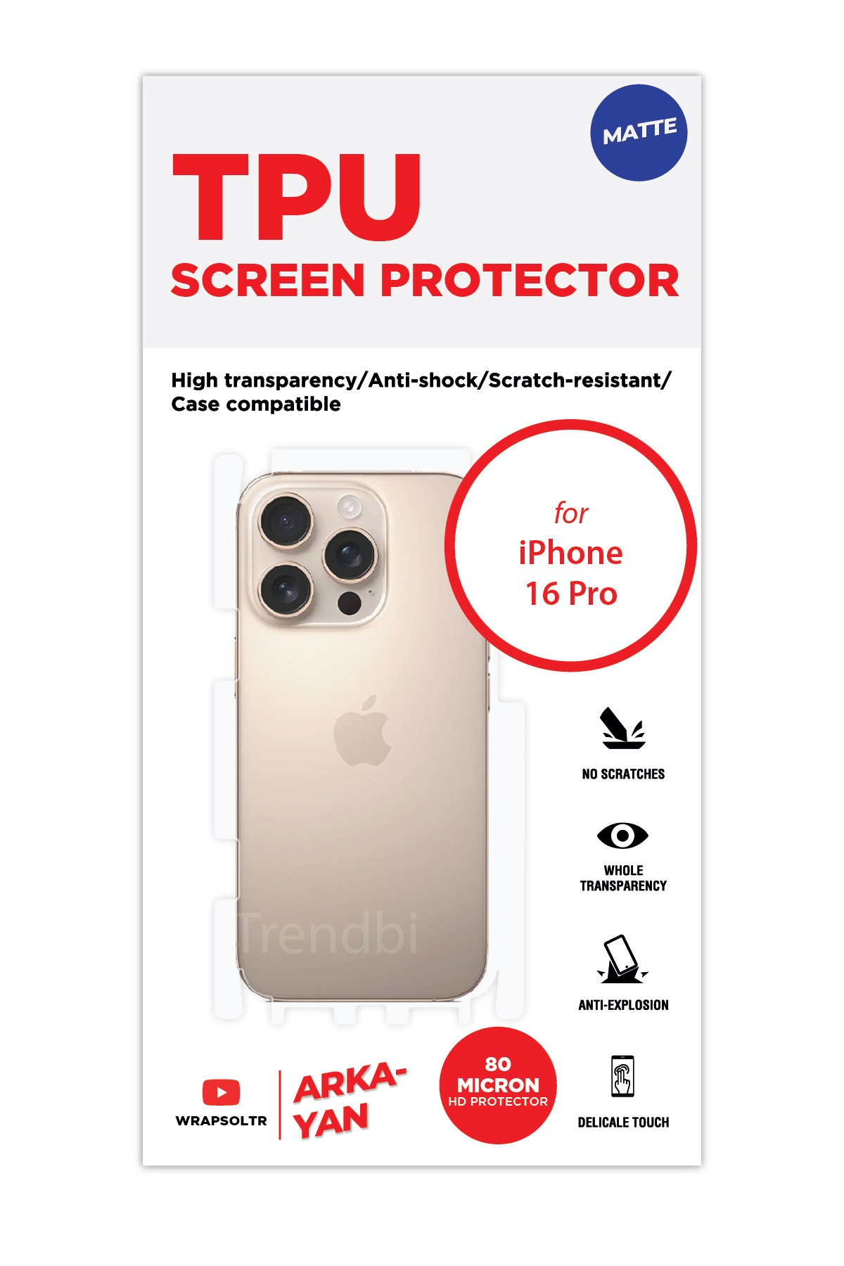 iPhone 16 Pro - Arka/Yan Koruyucu Mat TPU Film (80 micron)