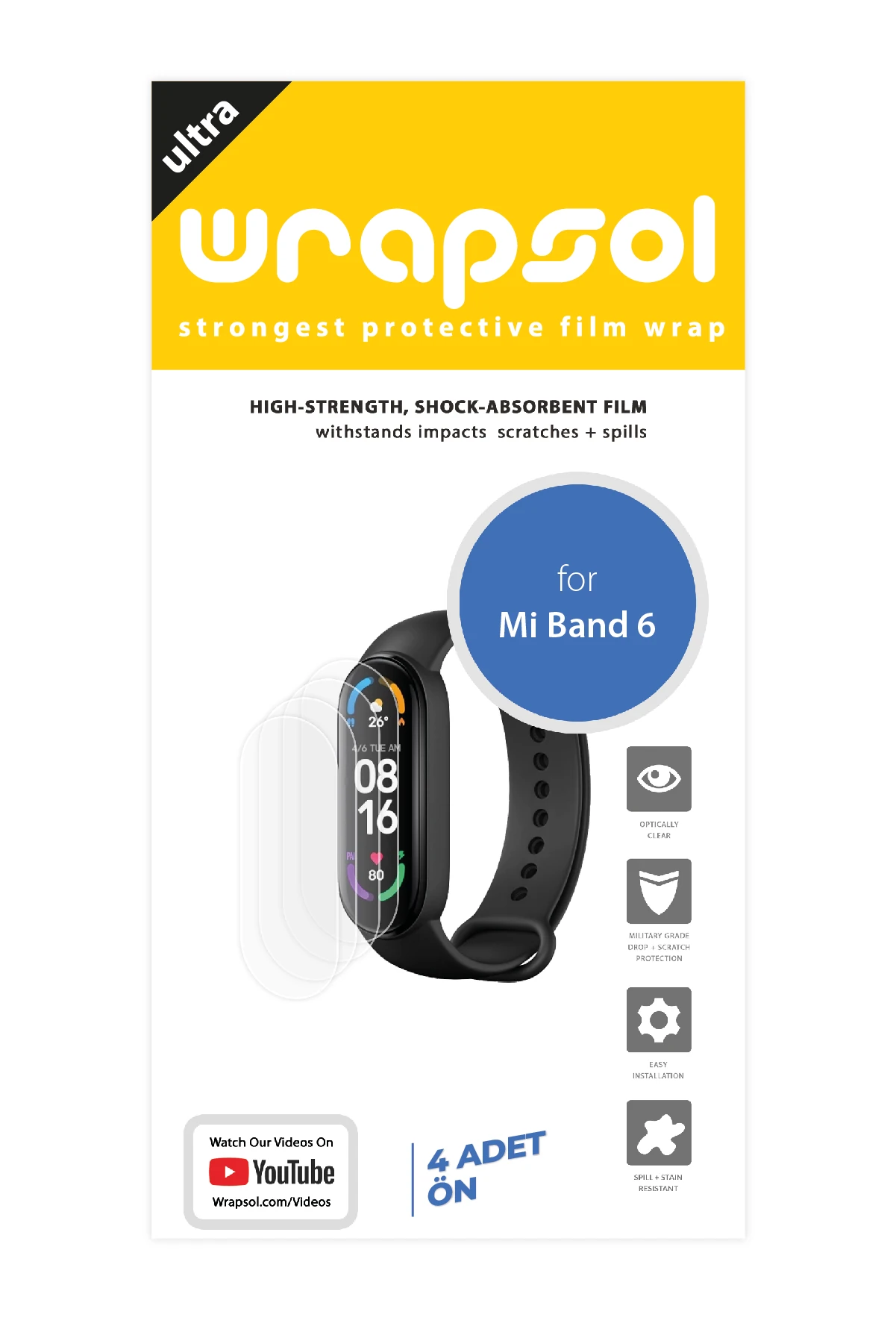 Xiaomi Mi Band 6 - Ekran Koruyucu Parlak Şeffaf Poliüretan Film (150 mikron)