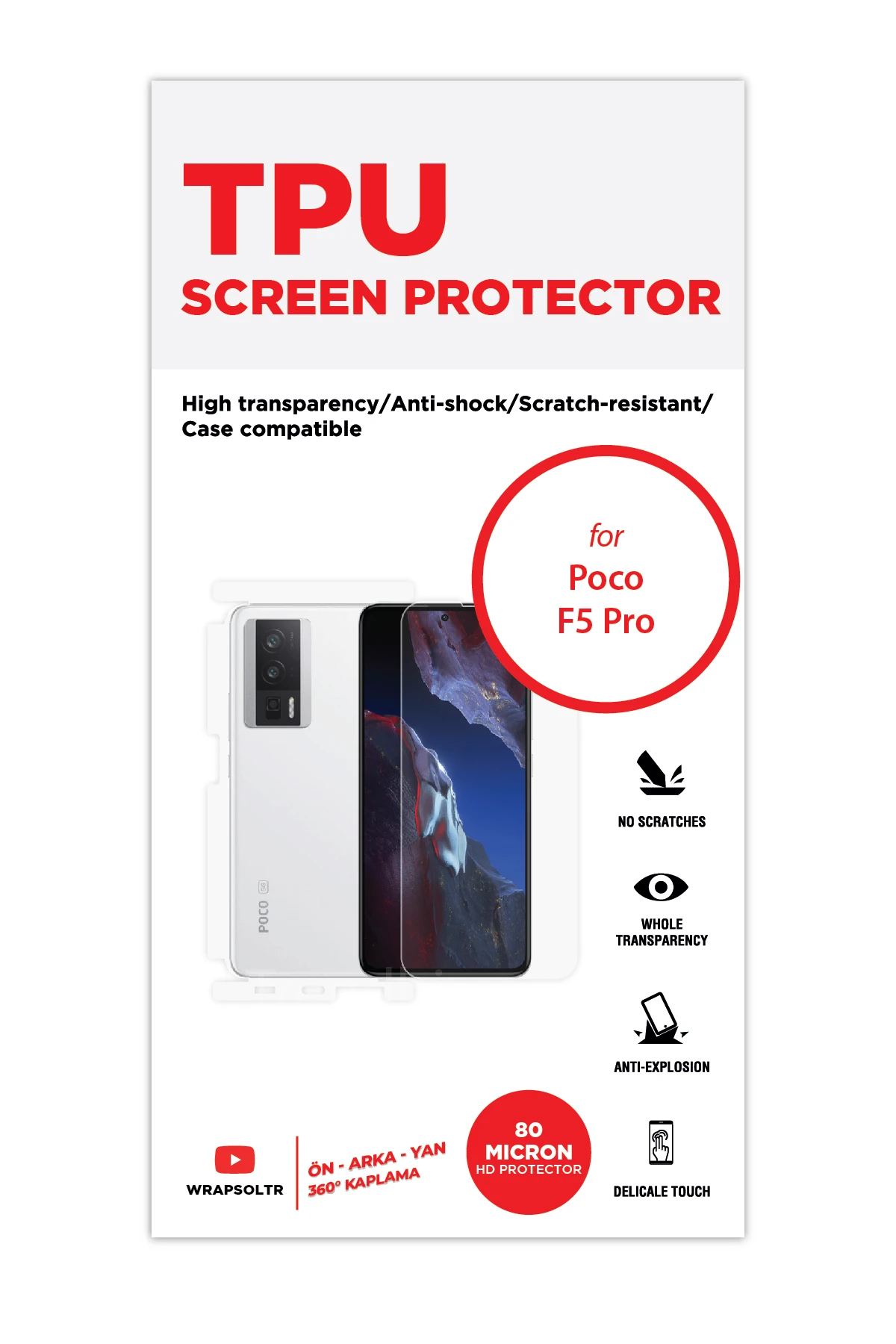 Xiaomi Poco F5 Pro - Fullbody Koruyucu Parlak Şeffaf TPU Film (80 micron)