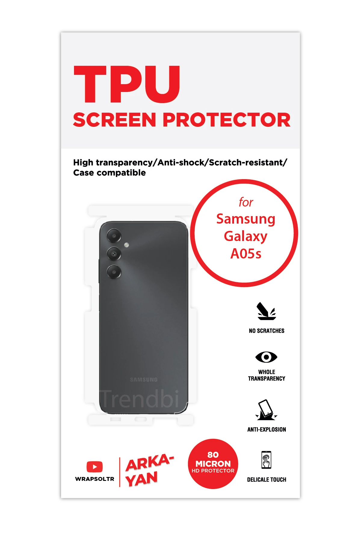 Samsung Galaxy A05S - Arka/Yan Koruyucu Parlak Şeffaf TPU Film (80 micron)