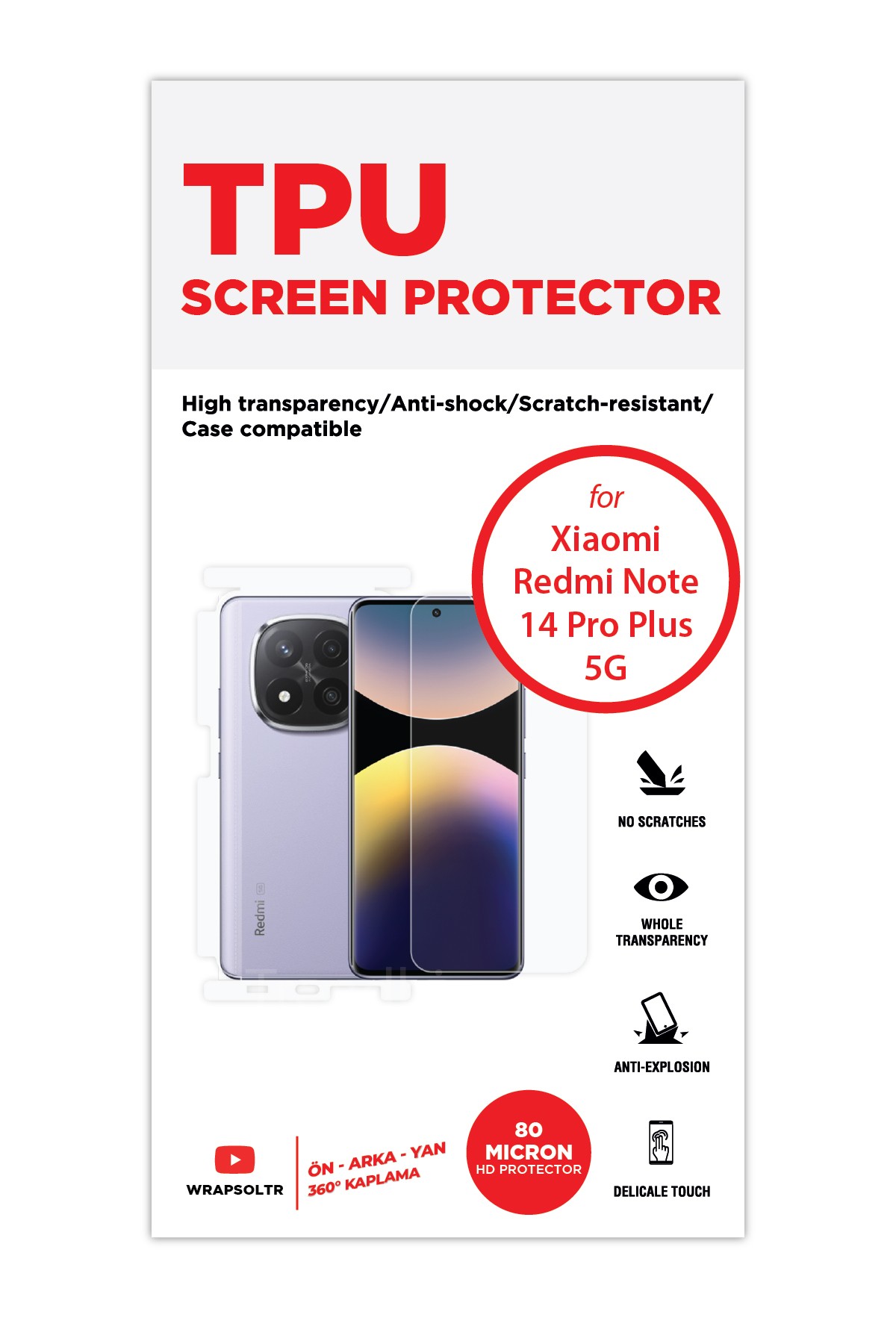 Xiaomi Redmi 14 Pro Plus 5g - Fullbody Koruyucu Parlak Şeffaf TPU Film (80 micron)