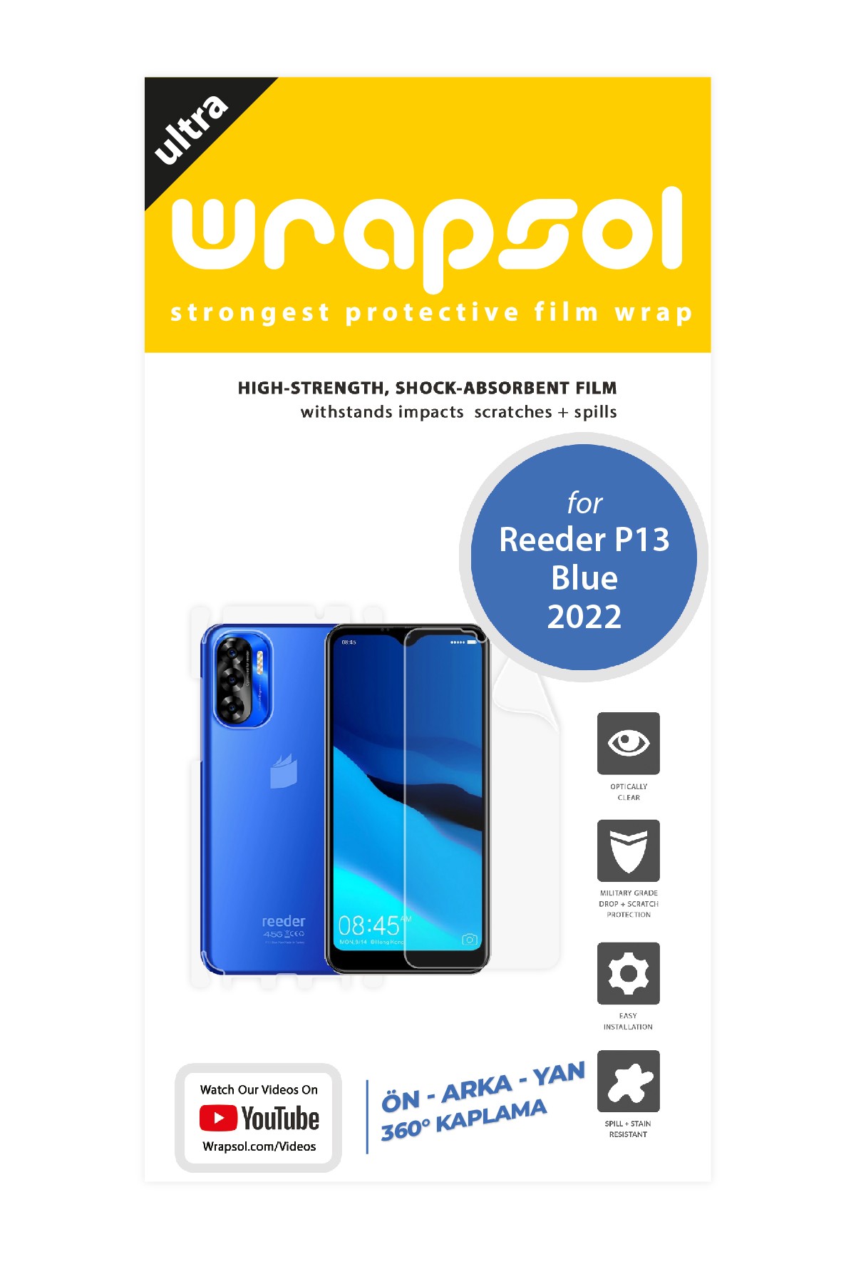 Reeder P13 Blue 2022 - Fullbody Koruyucu Parlak Şeffaf Poliüretan Film (150 micron)