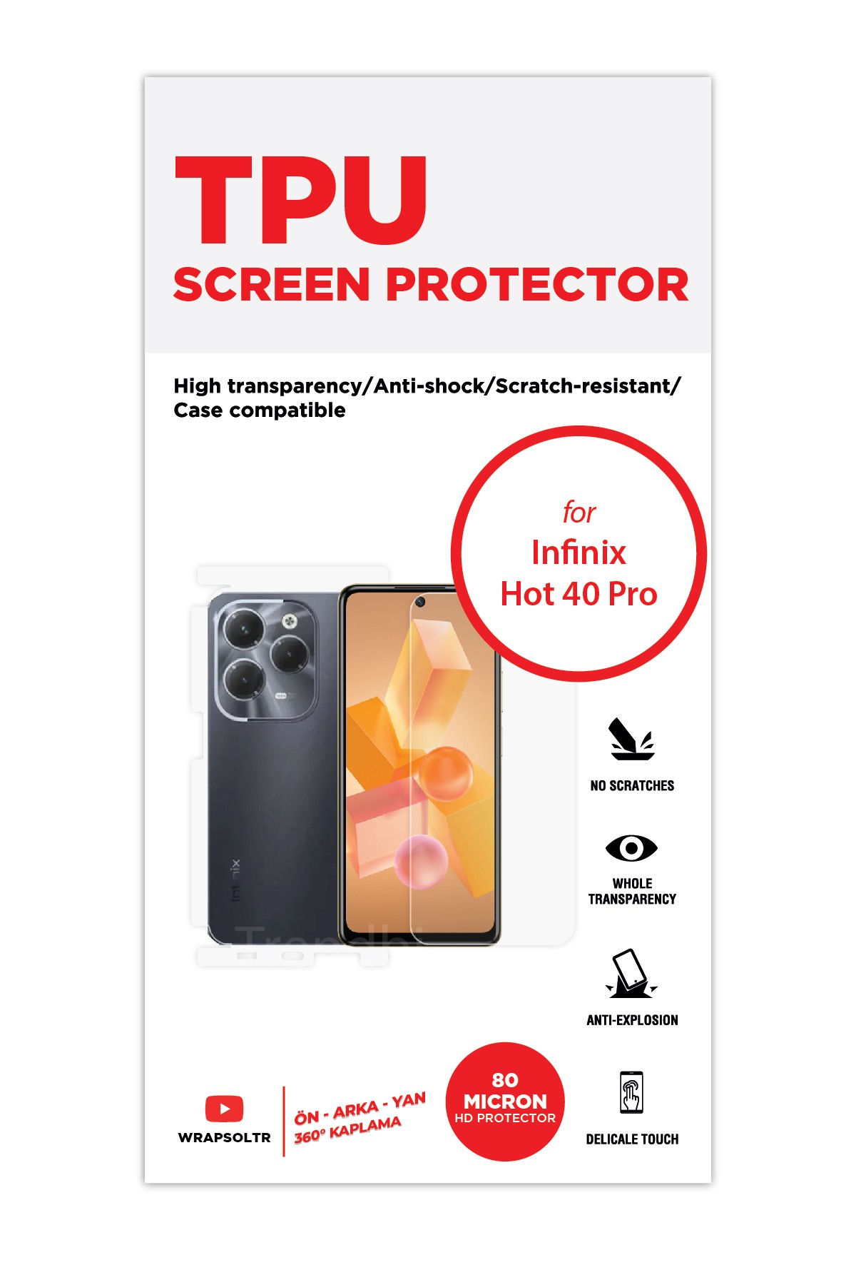 Infinix Hot 40 Pro - Fullbody Koruyucu Parlak Şeffaf TPU Film (80 micron)