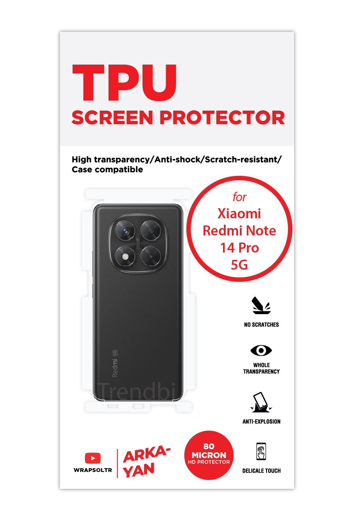 Xiaomi Redmi Note 14 Pro 5g - Arka/Yan Koruyucu Parlak Şeffaf TPU Film (80 micron)