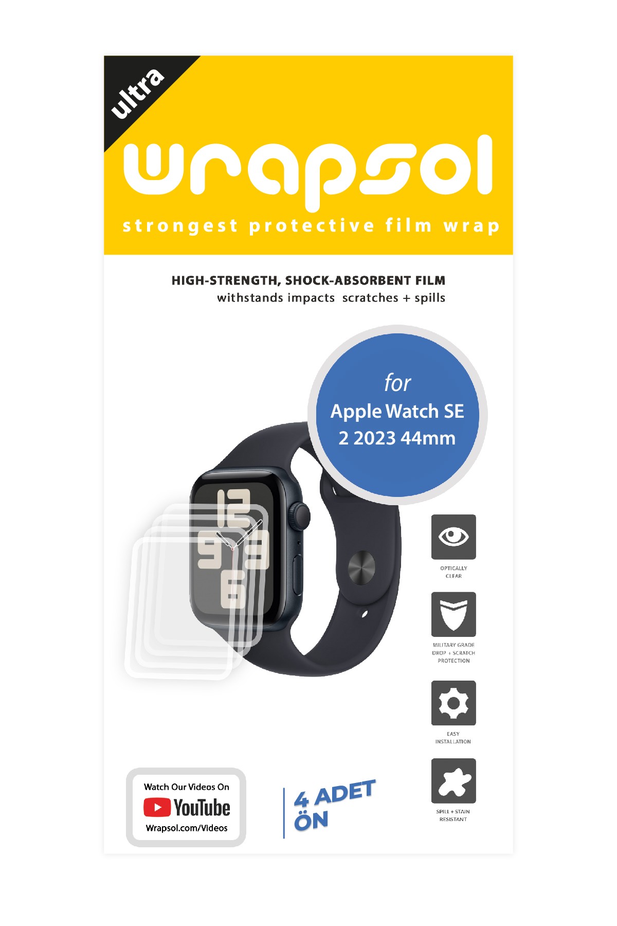 Apple Watch SE 2 2023 44 mm - Ekran Koruyucu Parlak Şeffaf Poliüretan Film (150 mikron)