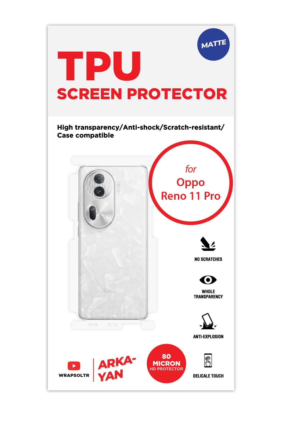 Oppo Reno 11 Pro - Arka/Yan Koruyucu Mat TPU Film (80 micron)