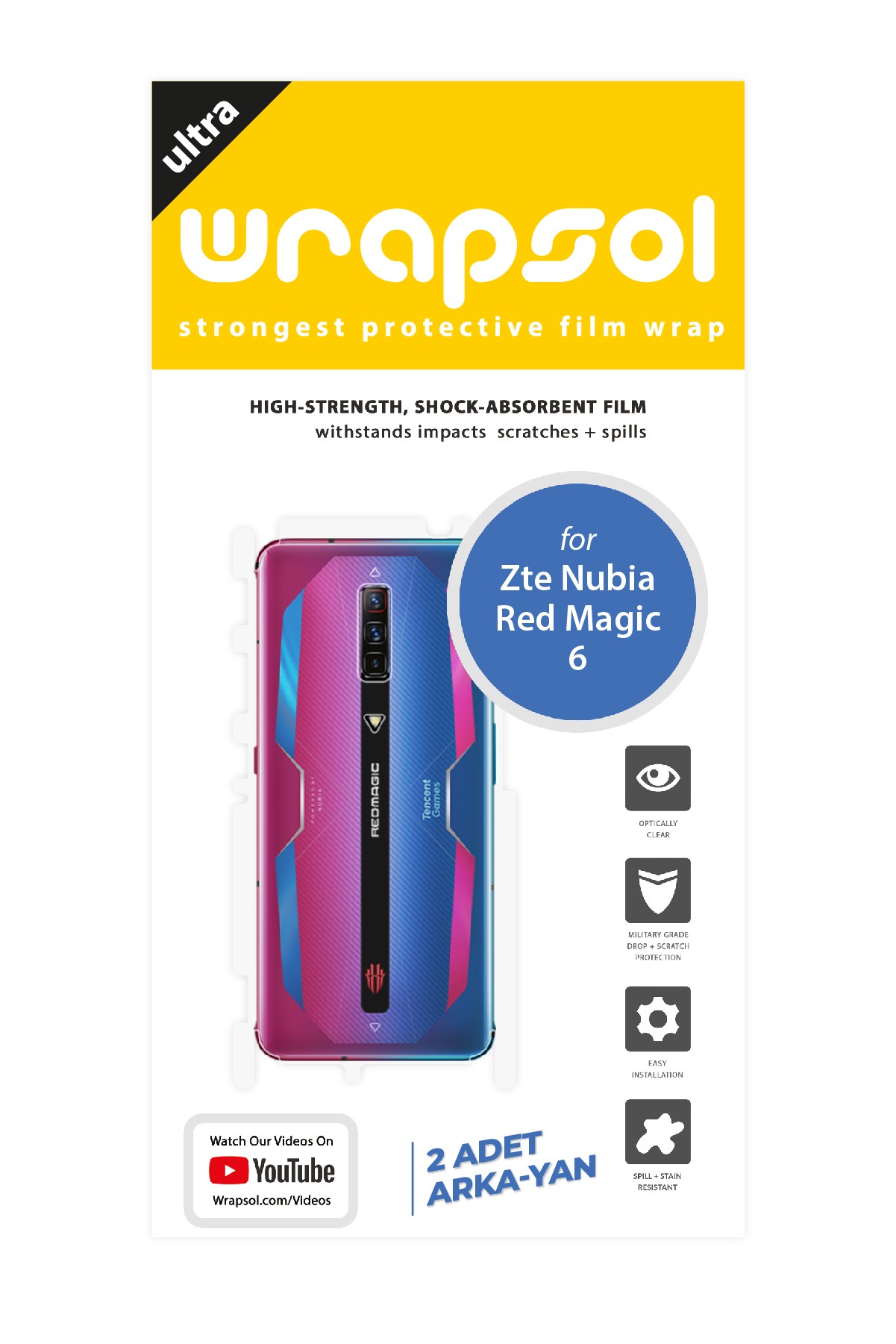 ZTE Nubia Red Magic 6 - Arka/Yan Koruyucu Parlak Şeffaf Poliüretan Film (150 micron)