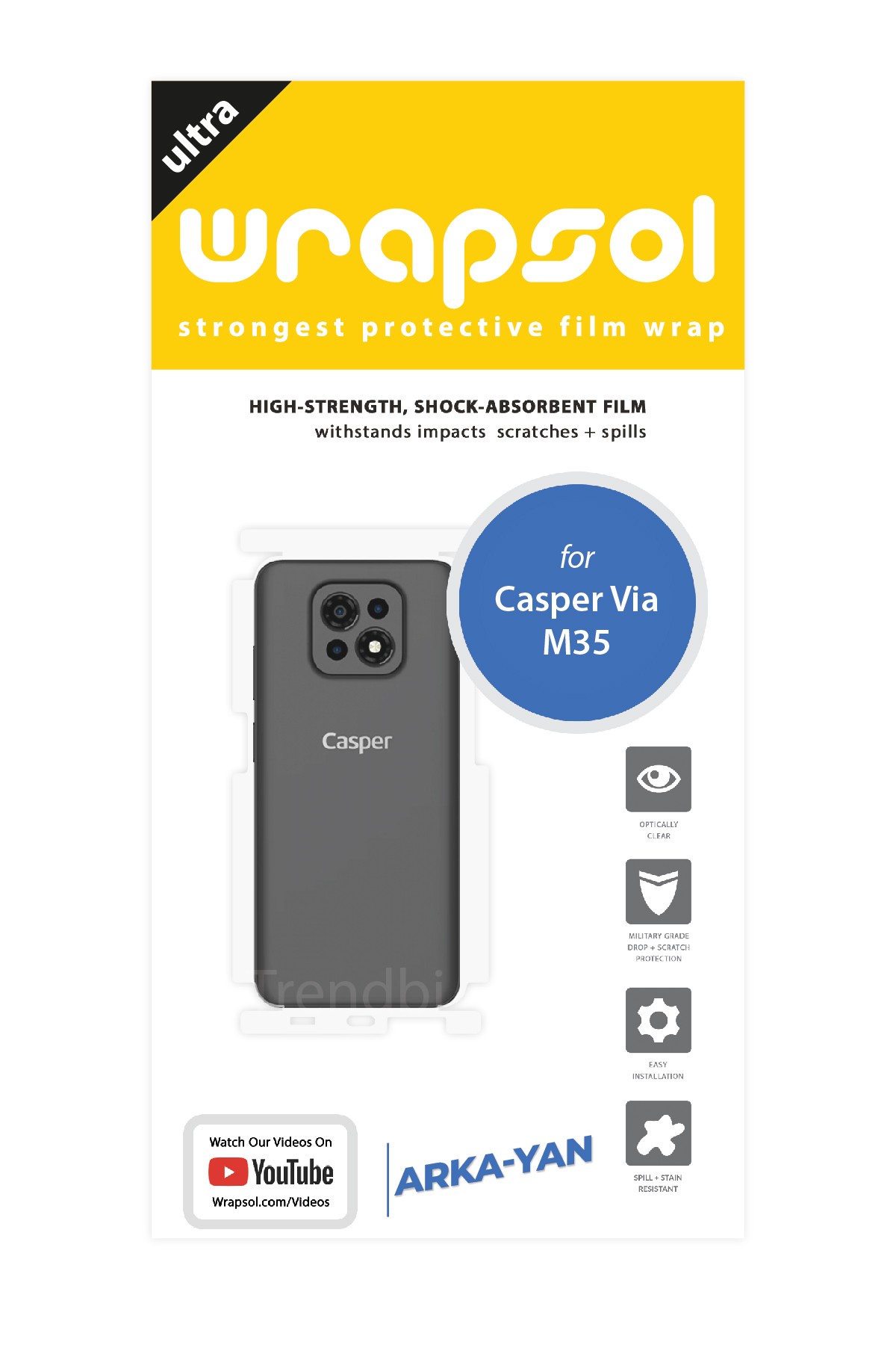 Casper Via M35 - Arka/Yan Koruyucu Parlak Şeffaf Poliüretan Film (150 micron)