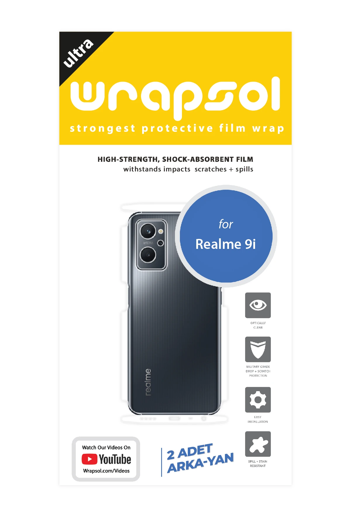 Realme 9i - Arka/Yan Koruyucu Parlak Şeffaf Poliüretan Film (150 micron)