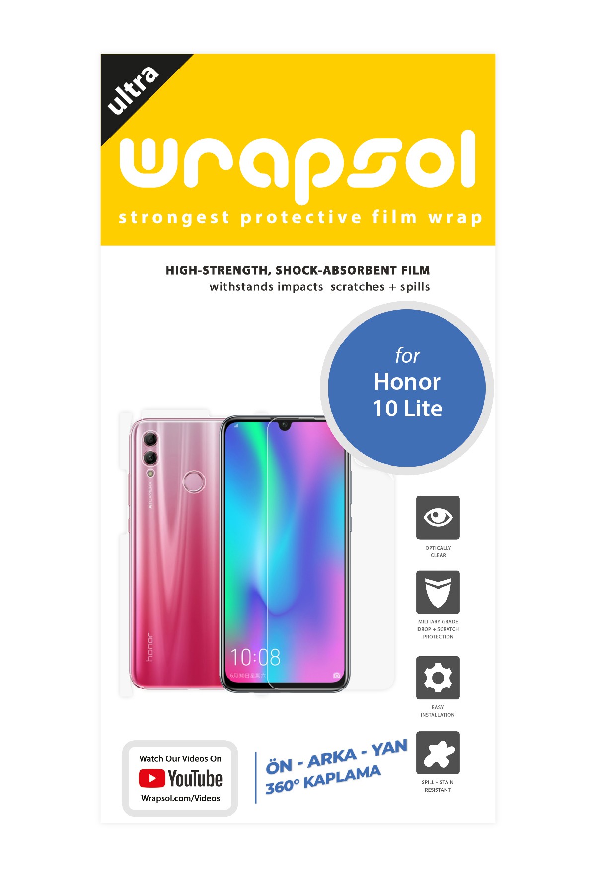 Honor 10 Lite - Fullbody Koruyucu Parlak Şeffaf Poliüretan Film (150 micron)