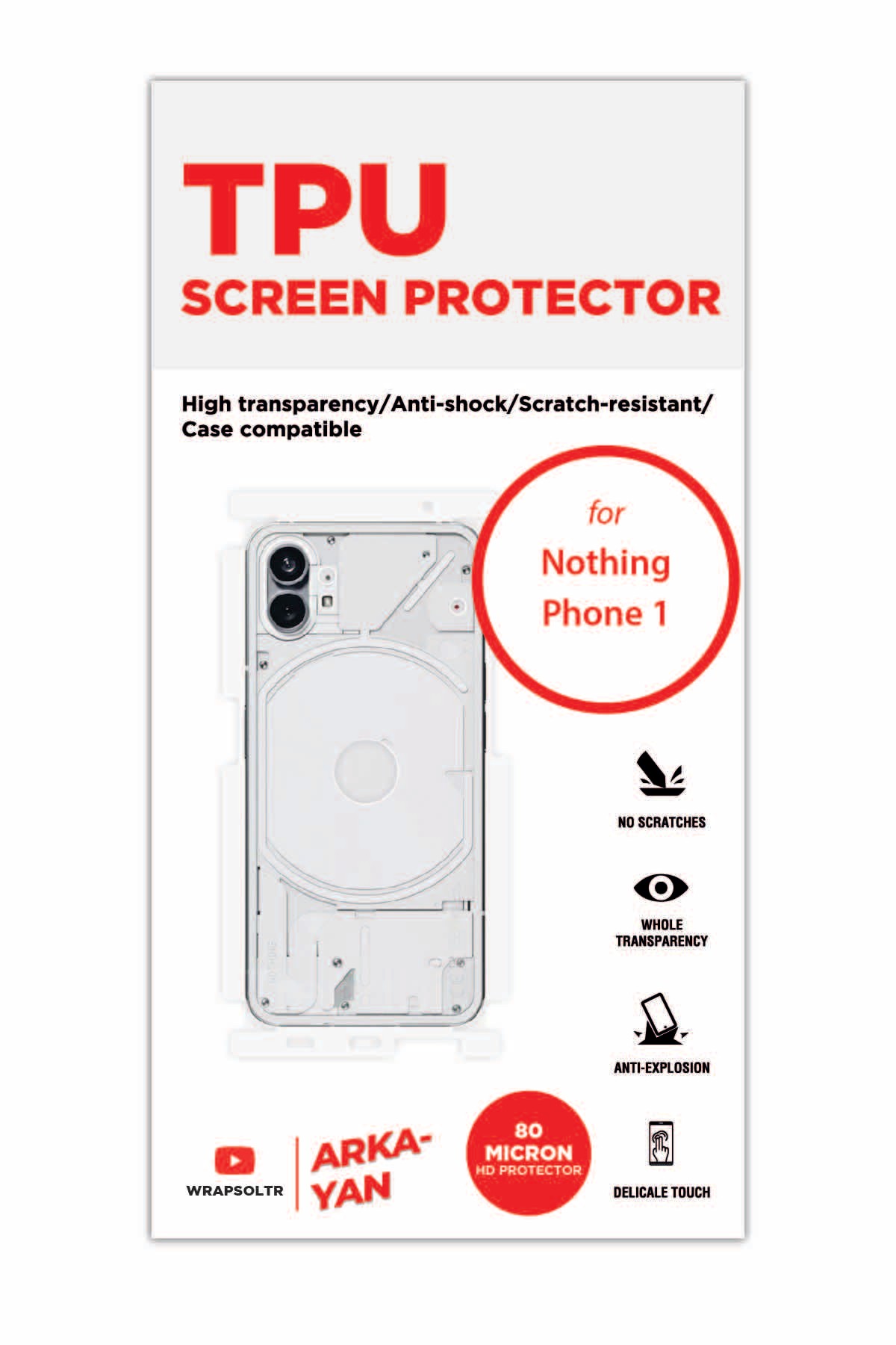 Nothing Phone 1 - Arka/Yan Koruyucu Parlak Şeffaf TPU Film (80 micron)