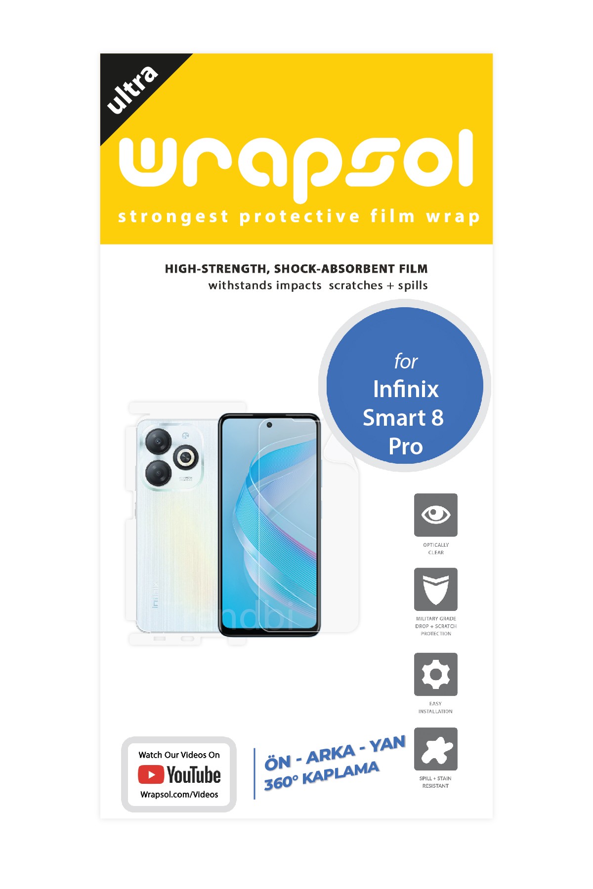 Infinix Smart 8 Pro - Fullbody Koruyucu Parlak Şeffaf Poliüretan Film (150 micron)