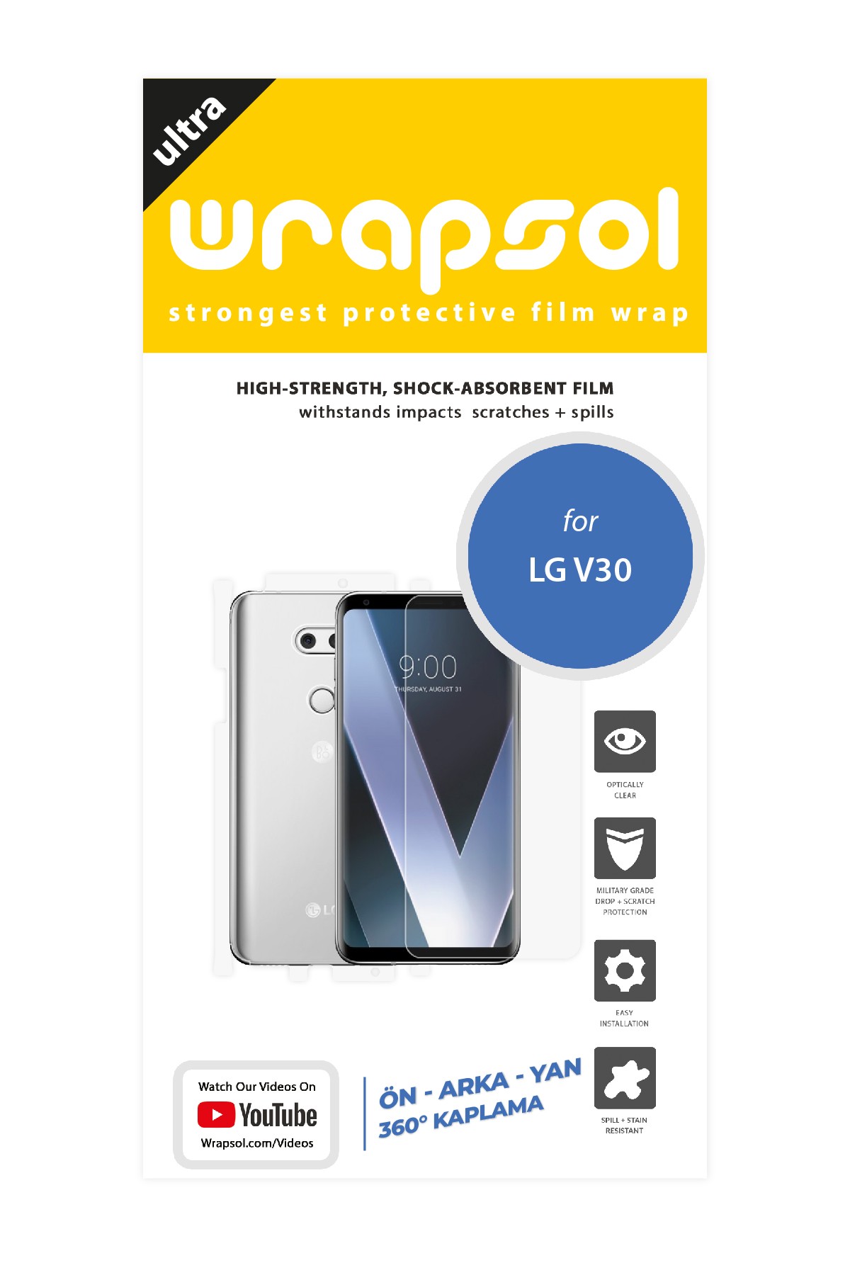 LG V30 - Fullbody Koruyucu Parlak Şeffaf Poliüretan Film (150 micron)