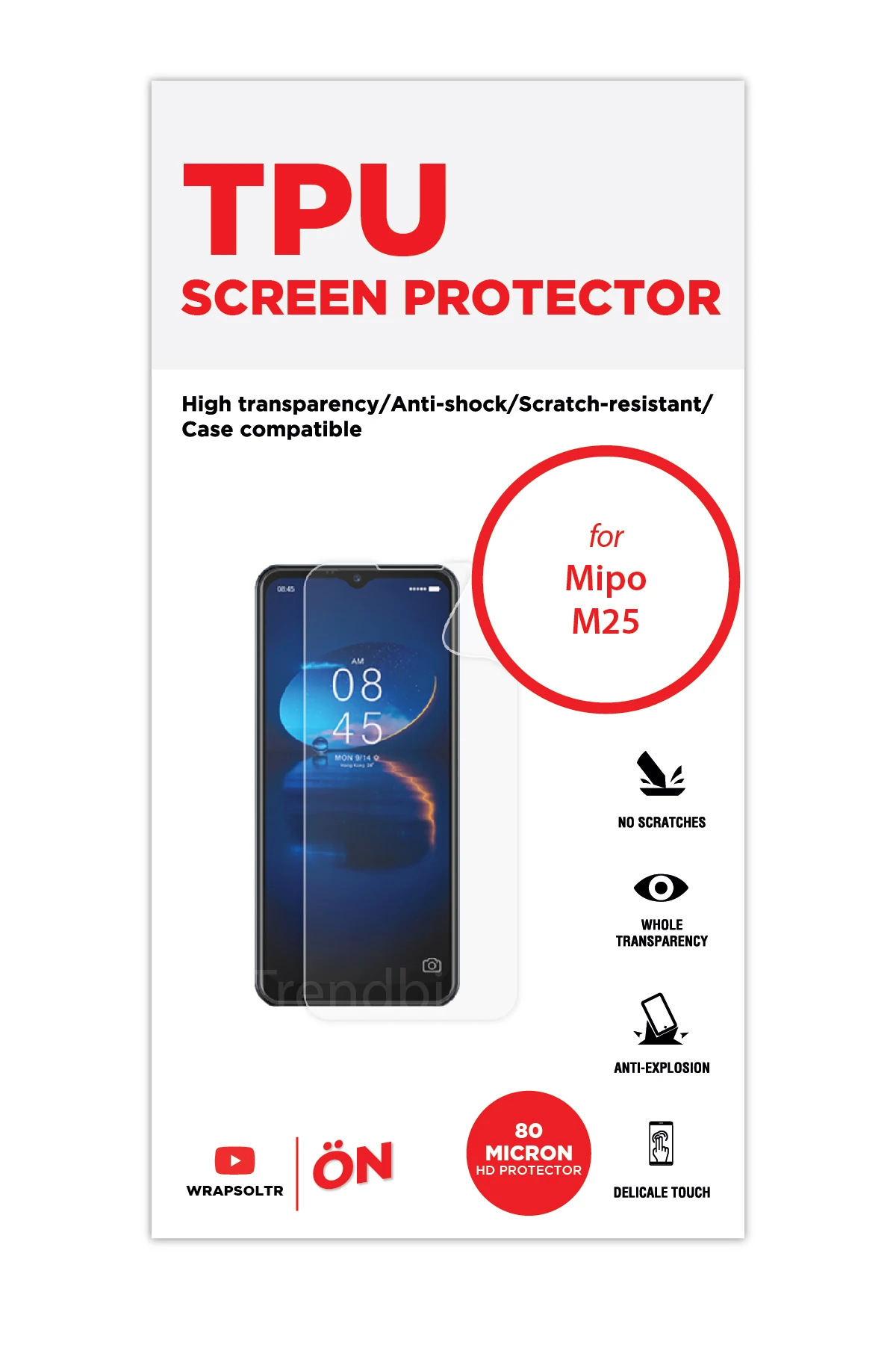 Mipo M25 - Ekran Koruyucu Parlak Şeffaf TPU Film (80 micron)