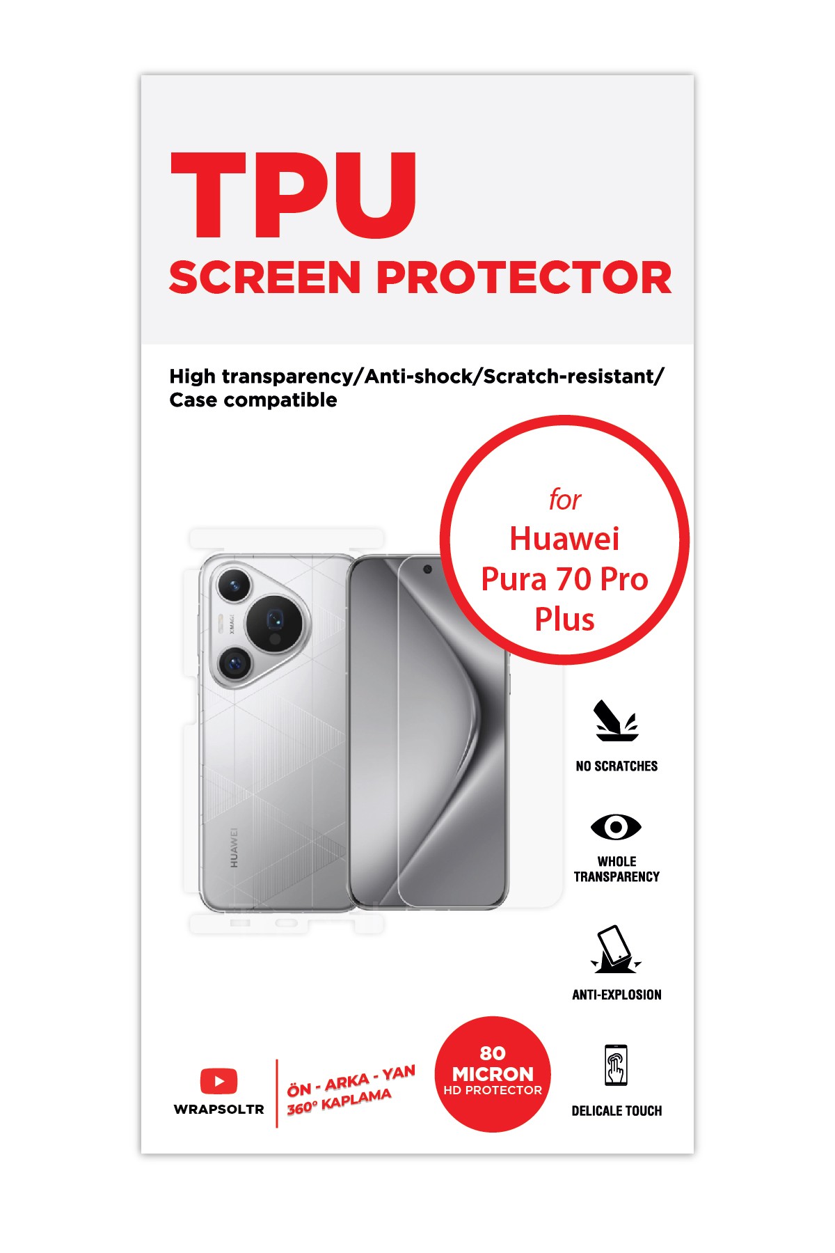 Huawei Pura 70 Pro Plus - Fullbody Koruyucu Parlak Şeffaf TPU Film (80 micron)