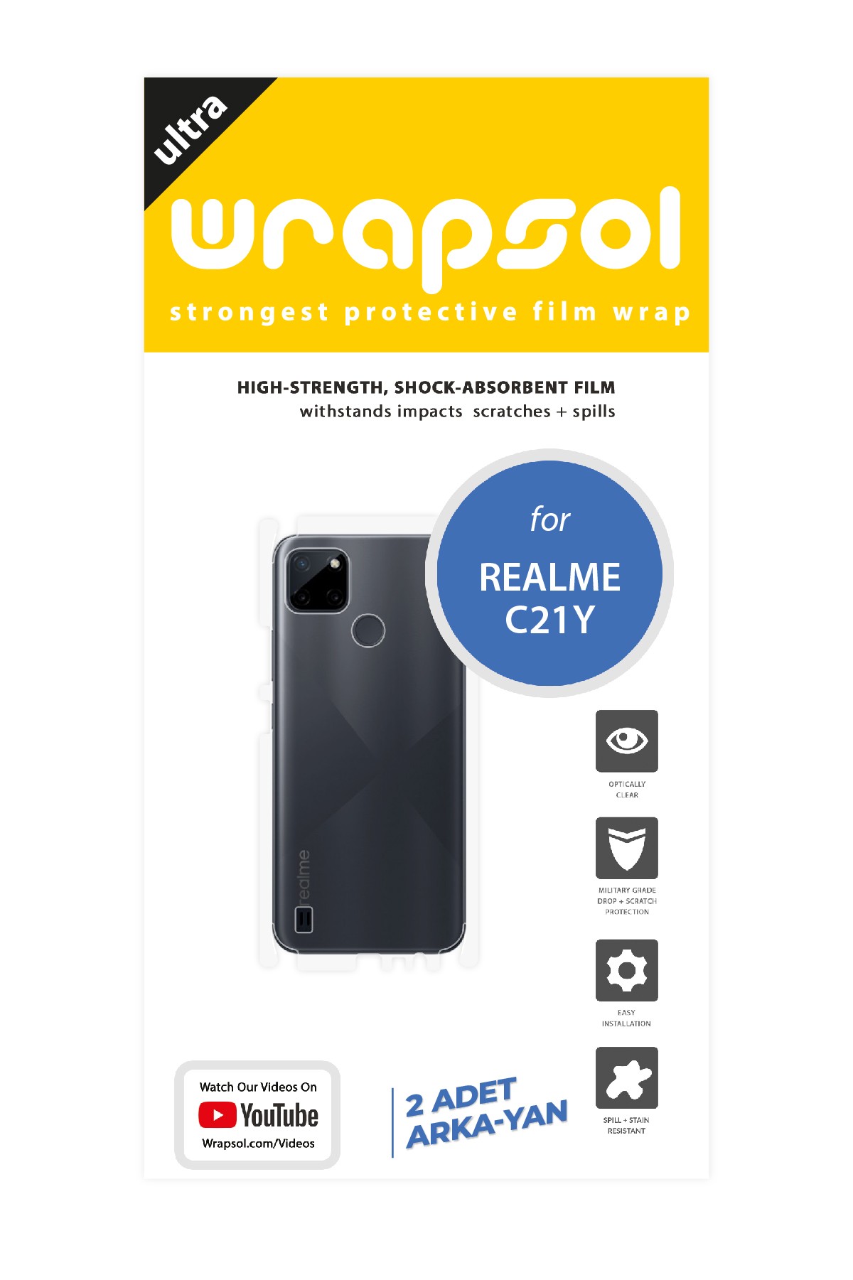 Realme C21Y - Arka/Yan Koruyucu Parlak Şeffaf Poliüretan Film (150 micron)