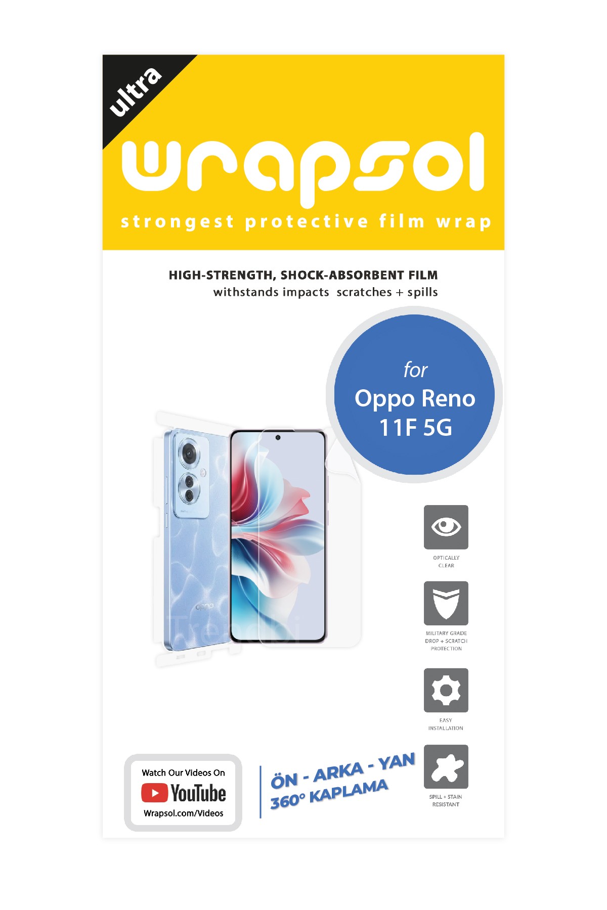 Oppo Reno 11F 5G - Fullbody Koruyucu Parlak Şeffaf Poliüretan Film (150 micron)
