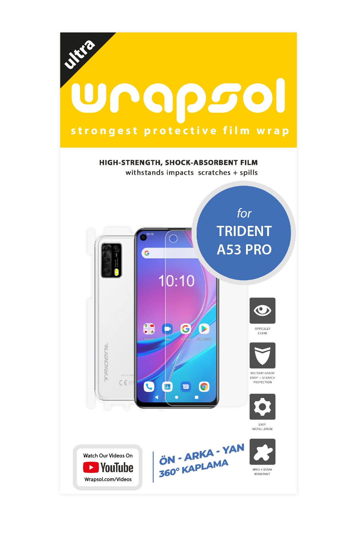 Trident A53 Pro - Fullbody Koruyucu Parlak Şeffaf Poliüretan Film (150 micron)