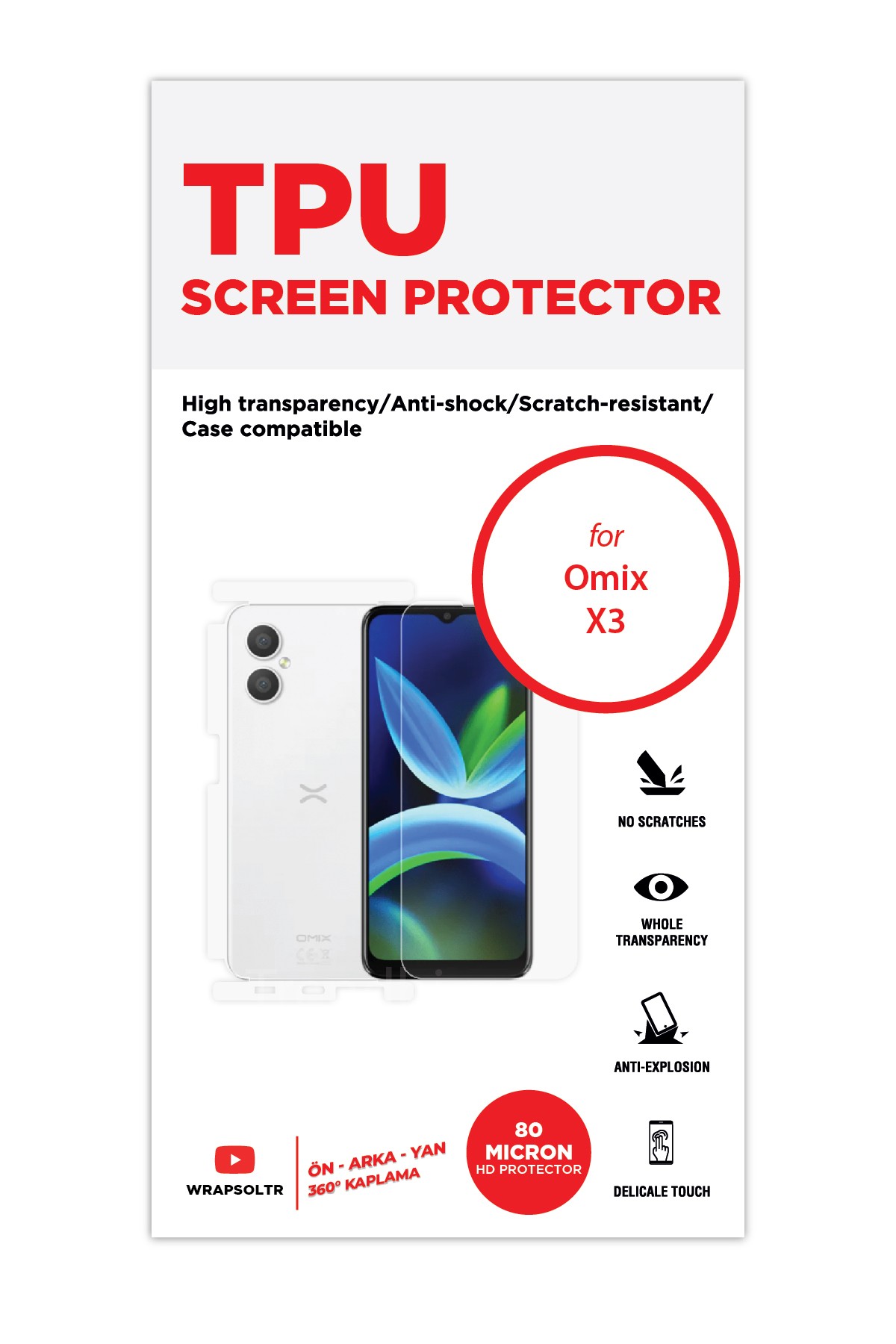Omix X3 - Fullbody Koruyucu Parlak Şeffaf TPU Film (80 micron)