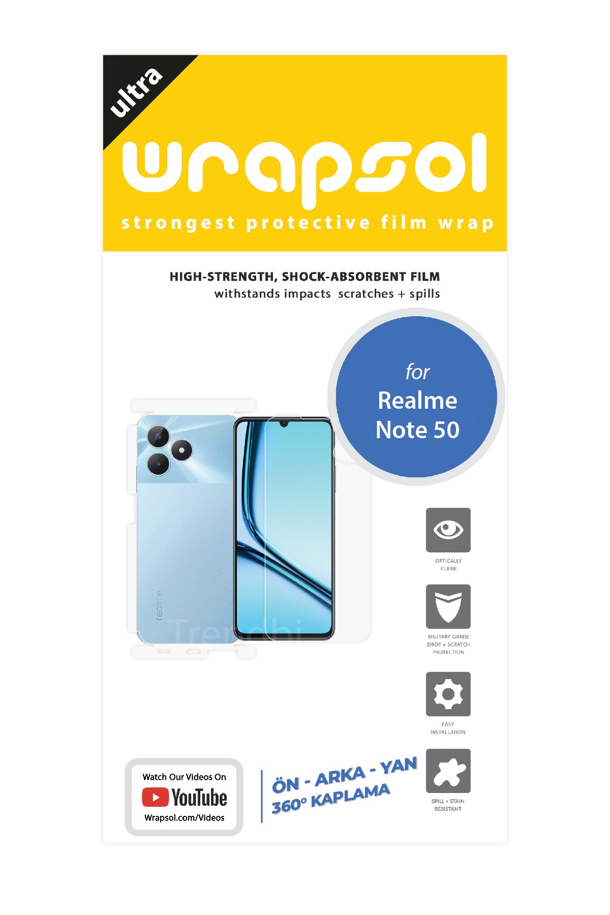 Realme Note 50 - Fullbody Koruyucu Parlak Şeffaf Poliüretan Film (150 micron)