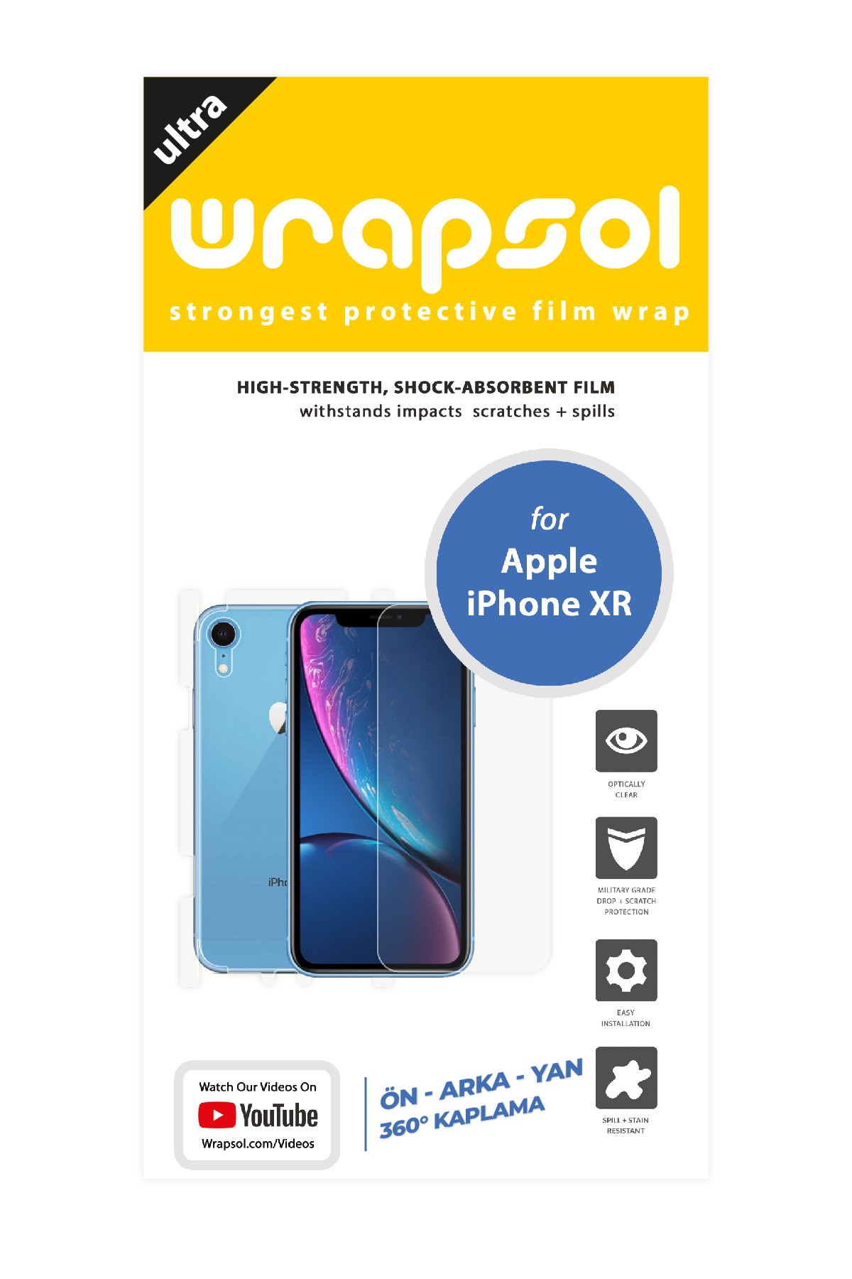 iPhone XR - Fullbody Koruyucu Parlak Şeffaf Poliüretan Film (150 micron)