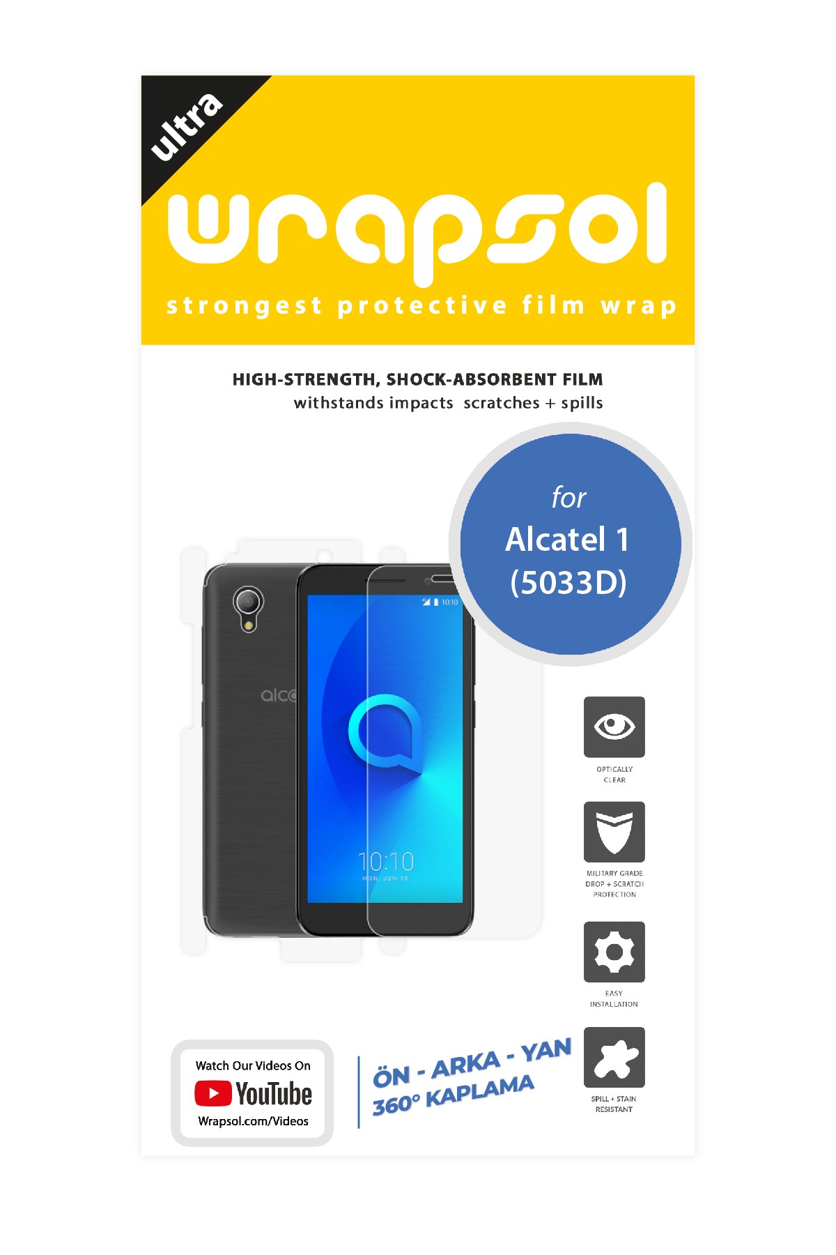 Alcatel 1 - Fullbody Koruyucu Parlak Şeffaf Poliüretan Film (150 micron)
