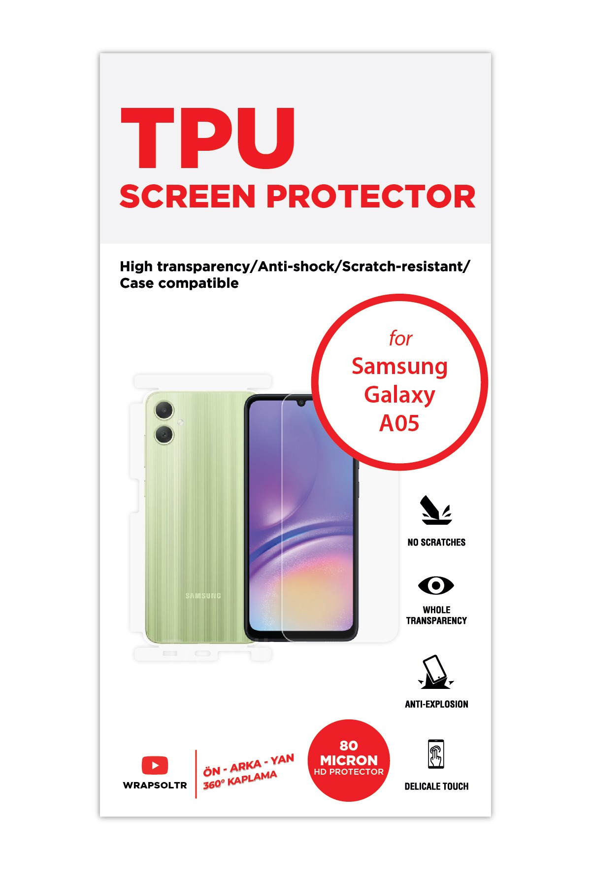 Samsung Galaxy A05 - Fullbody Koruyucu Parlak Şeffaf TPU Film (80 micron)
