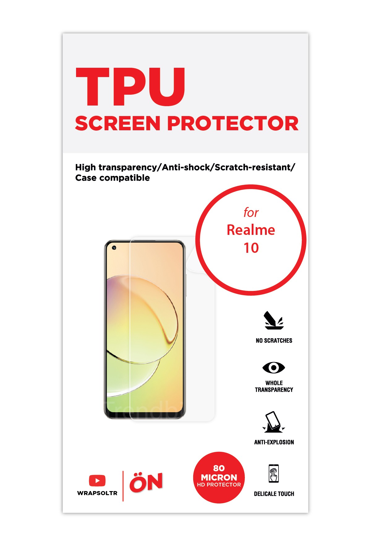 Realme 10 - Ekran Koruyucu Parlak Şeffaf TPU Film (80 micron)