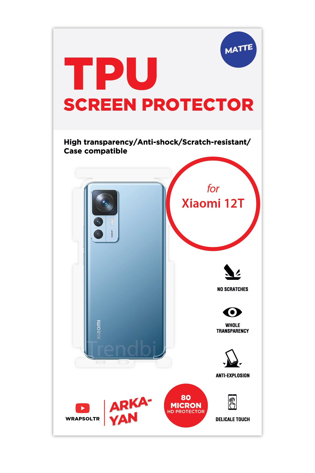 Xiaomi 12T - Arka/Yan Koruyucu Mat TPU Film (80 micron)