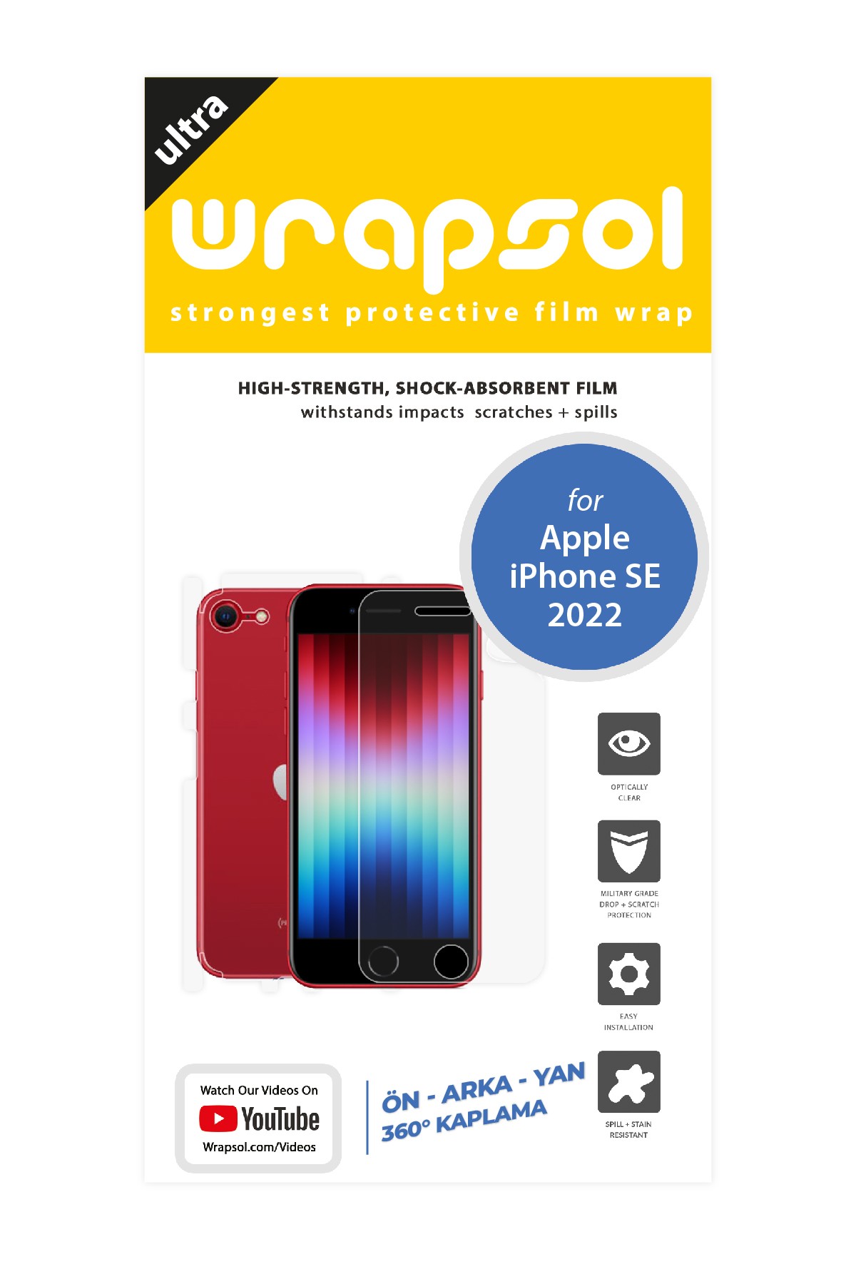iPhone SE 2022 - Fullbody Koruyucu Parlak Şeffaf Poliüretan Film (150 micron)