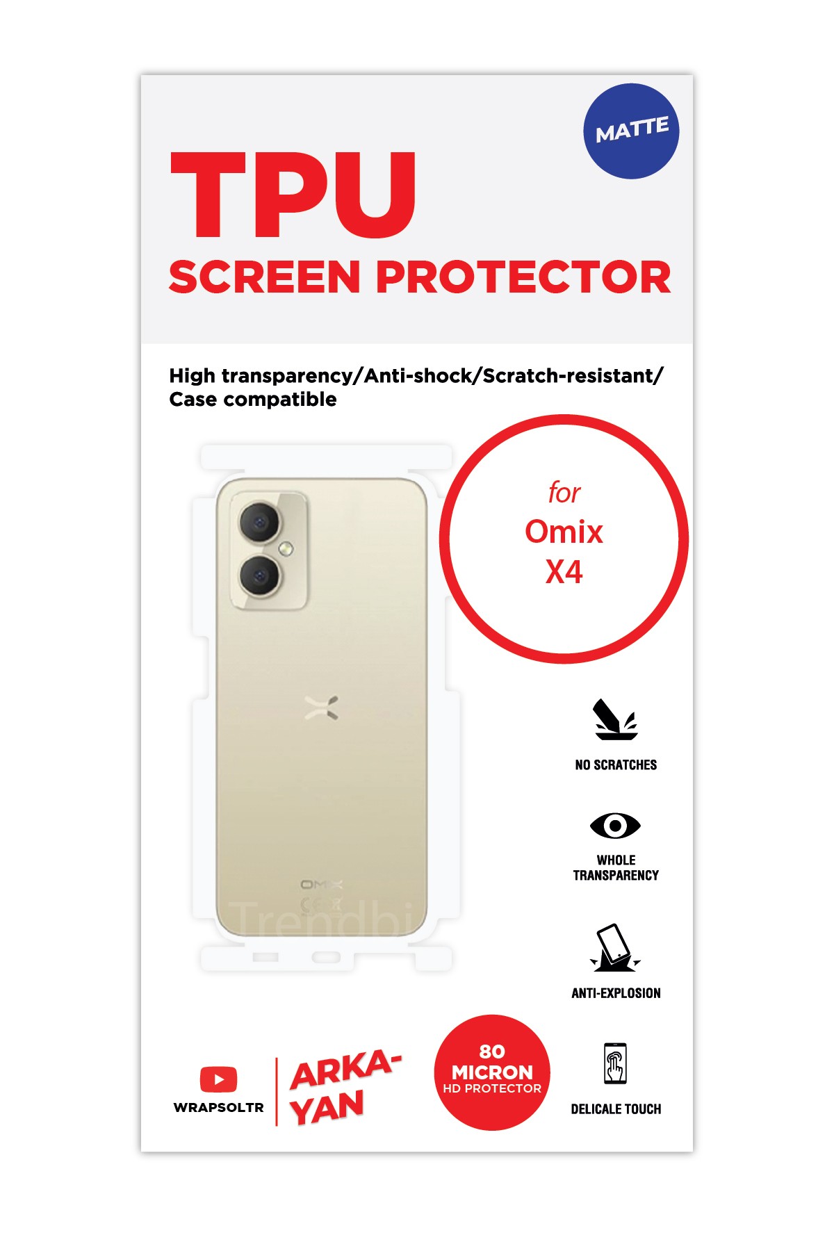 Omix X4 - Arka/Yan Koruyucu Mat TPU Film (80 micron)