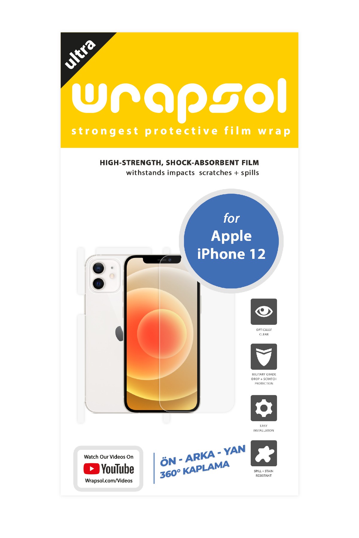 iPhone 12 - Fullbody Koruyucu Parlak Şeffaf Poliüretan Film (150 micron)