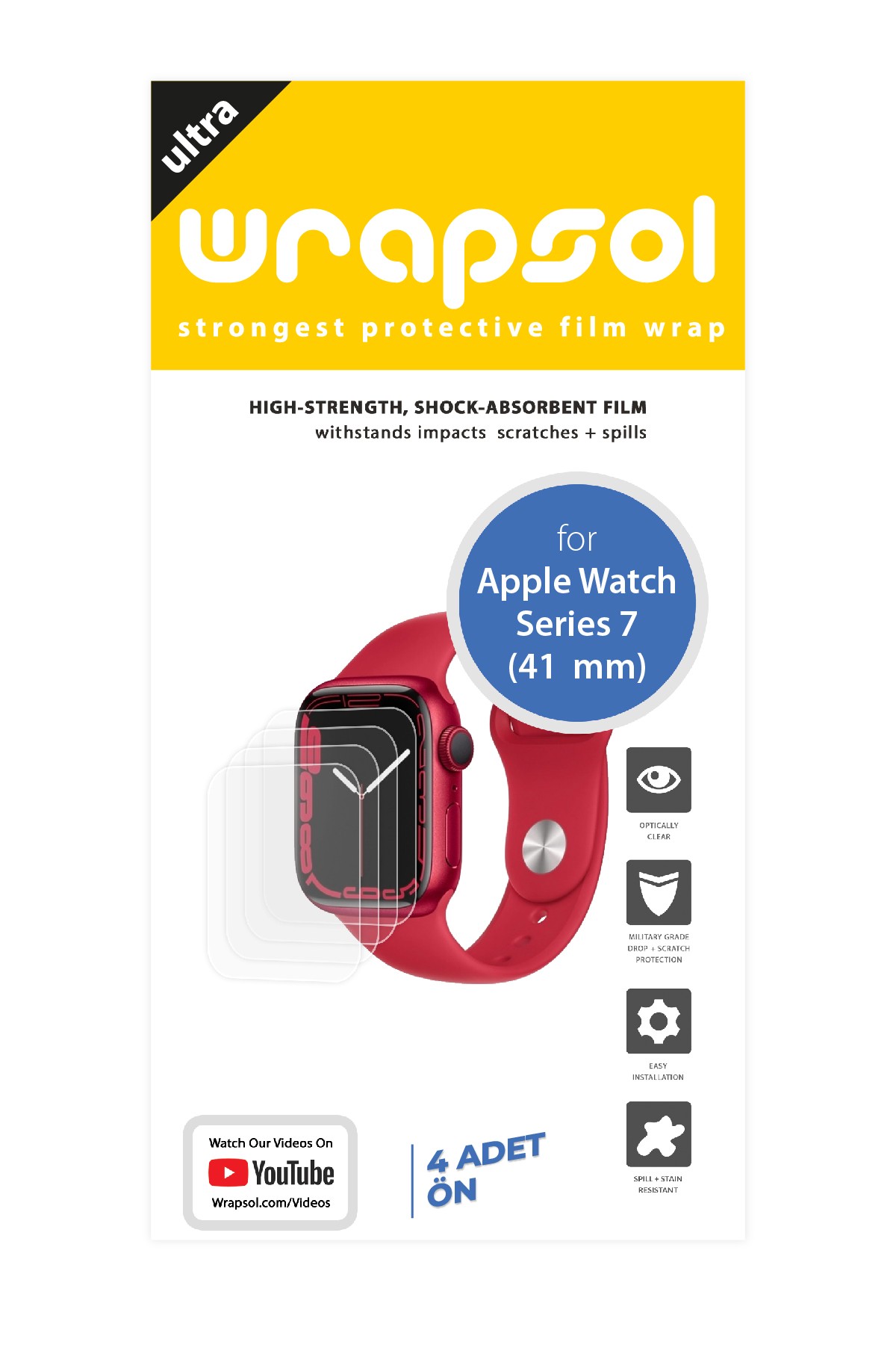 Apple Watch Series 7 / 41 mm - Ekran Koruyucu Parlak Şeffaf Poliüretan Film (150 mikron)