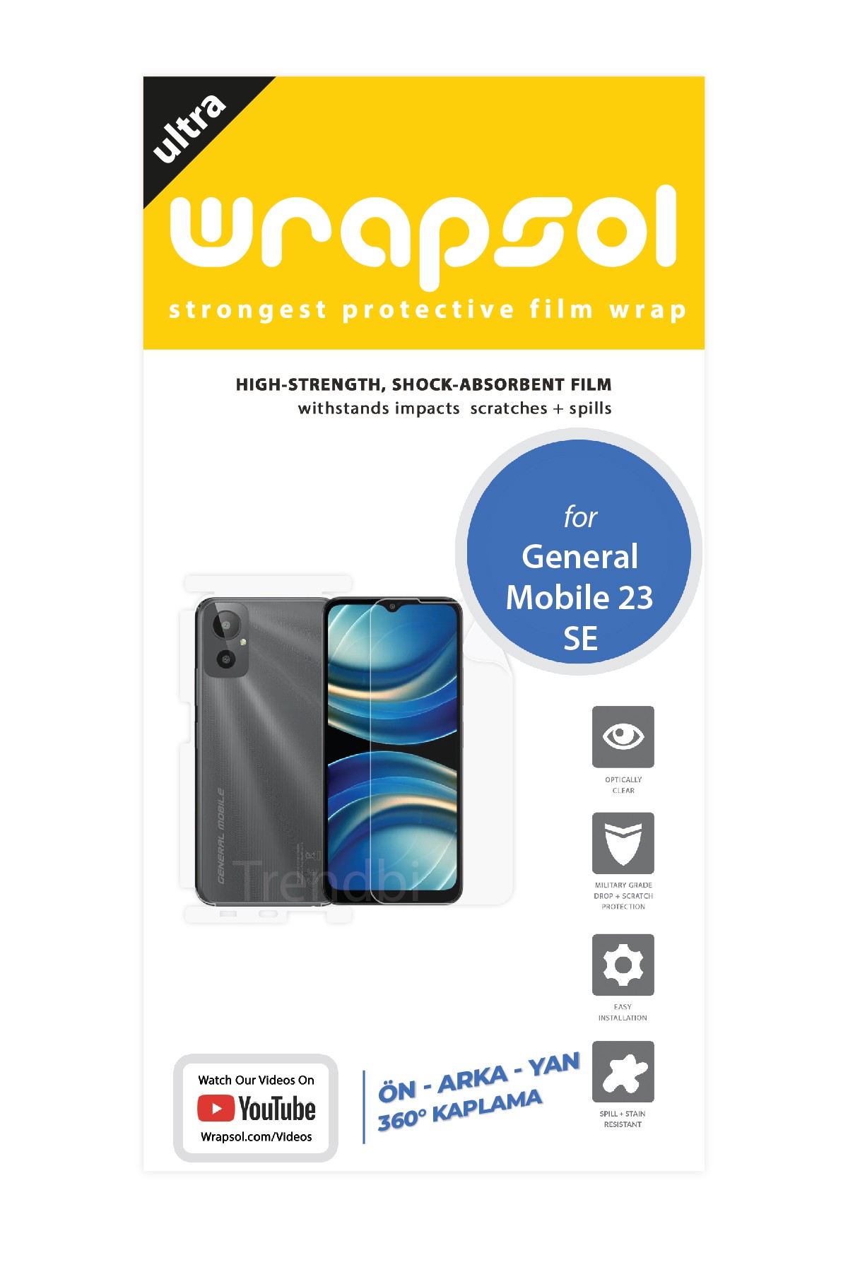 General Mobile GM 23 SE - Fullbody Koruyucu Parlak Şeffaf Poliüretan Film (150 micron)