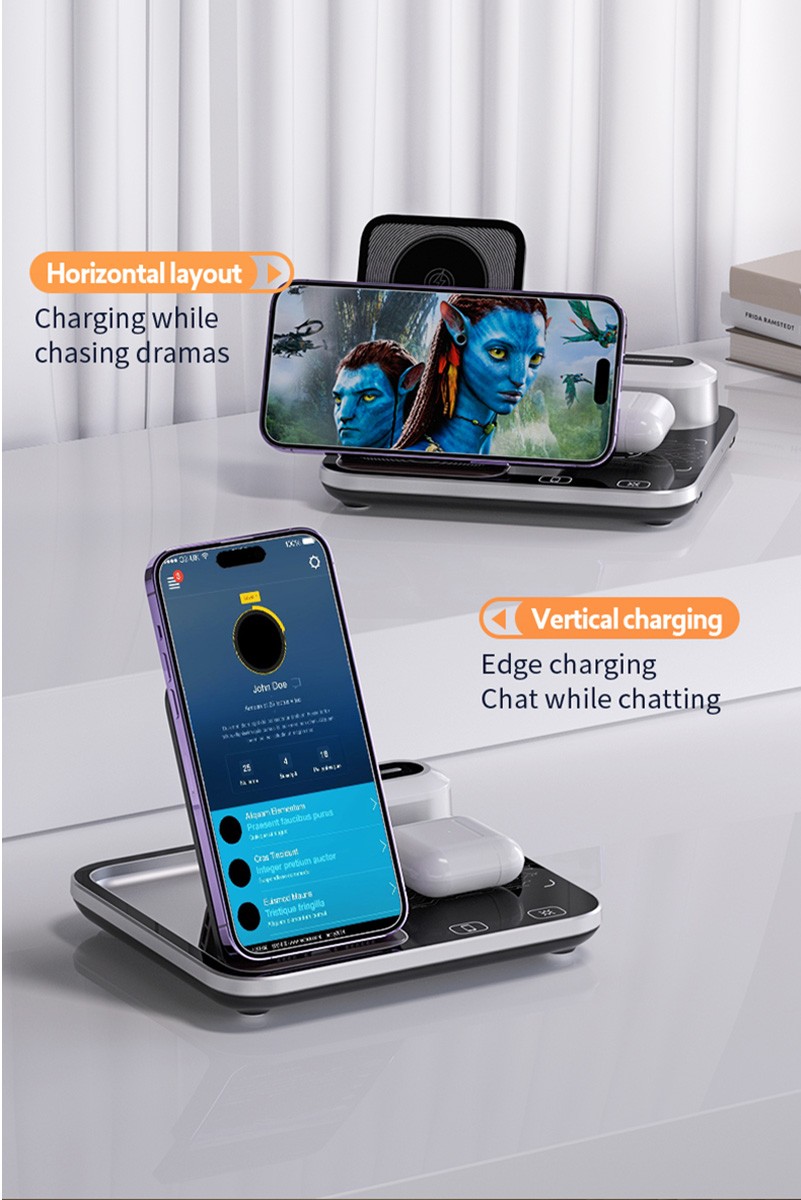 15W Hızlı Wireless Kablosuz Şarj Standı 4 in 1 Masaüstü İstasyon -iPhone-android-watch-airpods Uyumlu